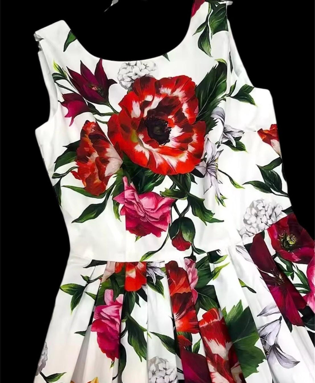 Handmade Italian designer Floral Pleated Popeline Midi Dress With Belt dress