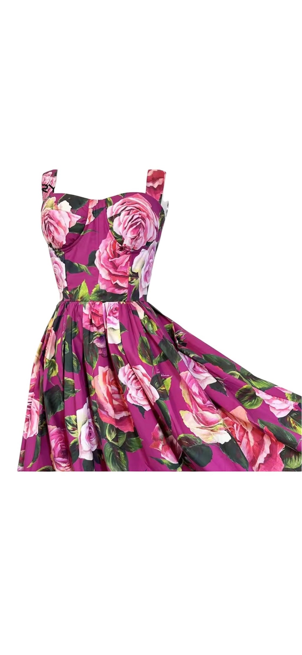 Italian Luxury designer Magenta Roses print push up 100% cotton dress