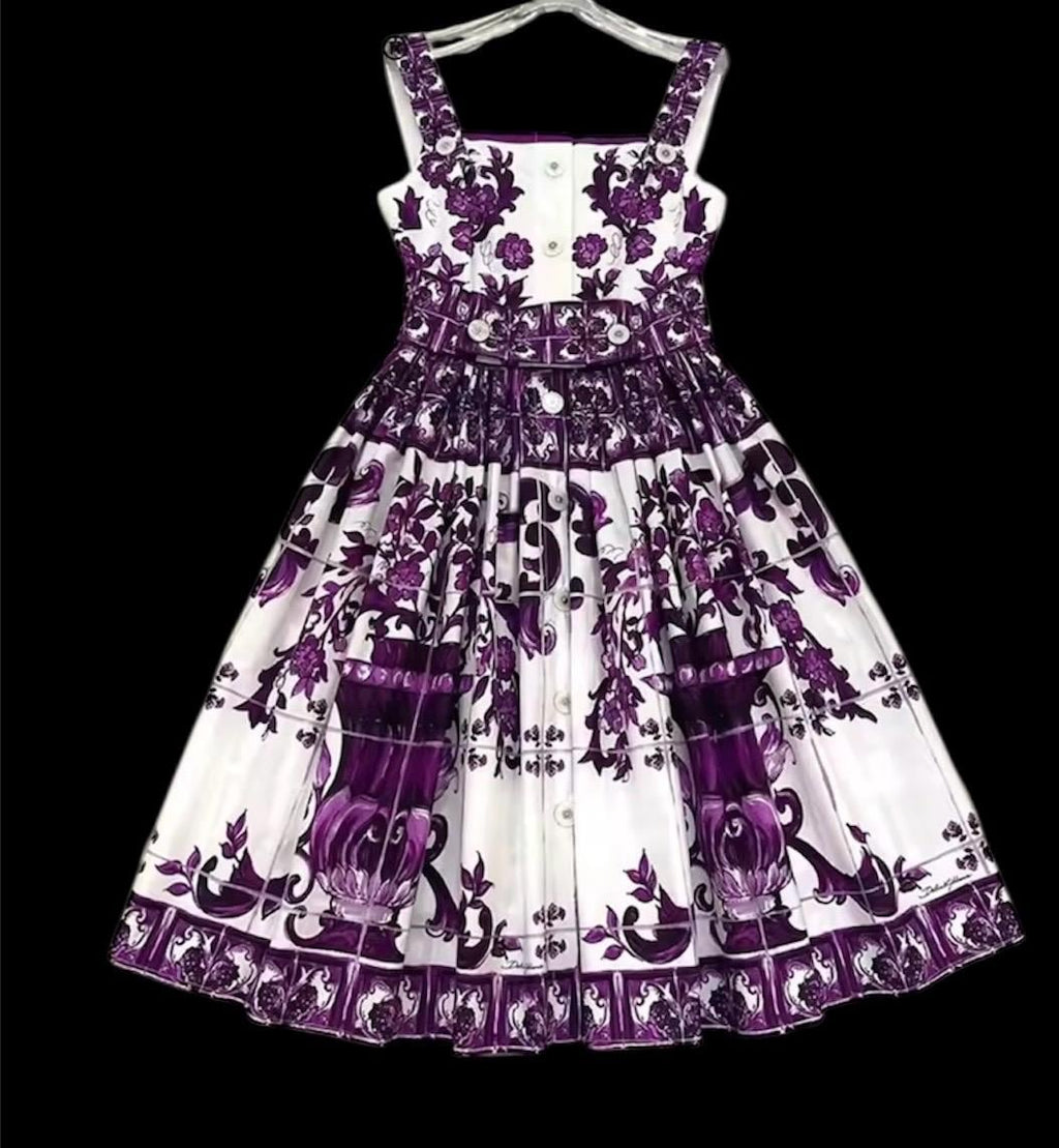 Handmade Majolica Print Cotton Dress: Italian Designer Summer Dress