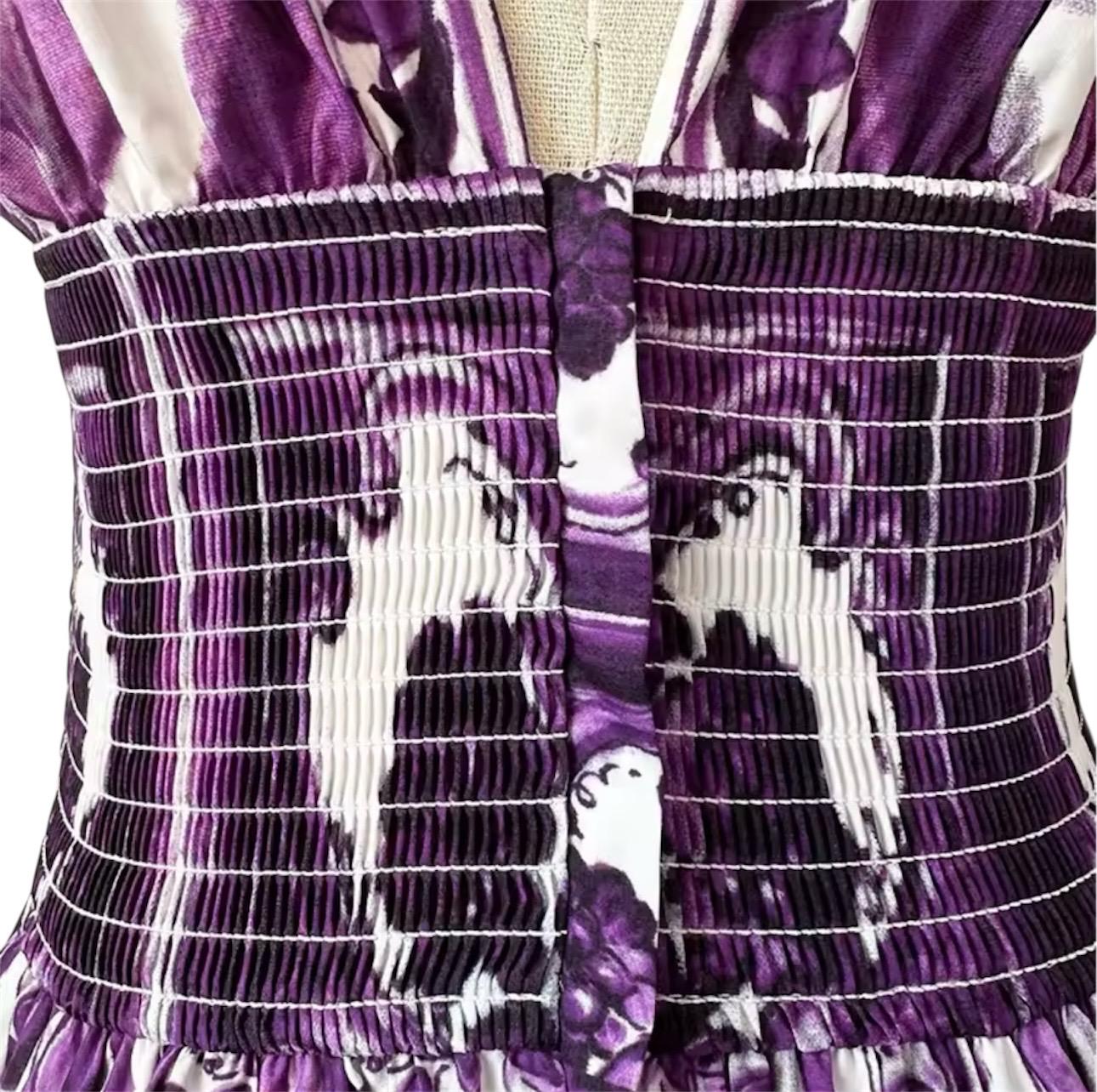 Handmade Italian Majolica Print Dress: Purple Cotton Shirt Sleeve