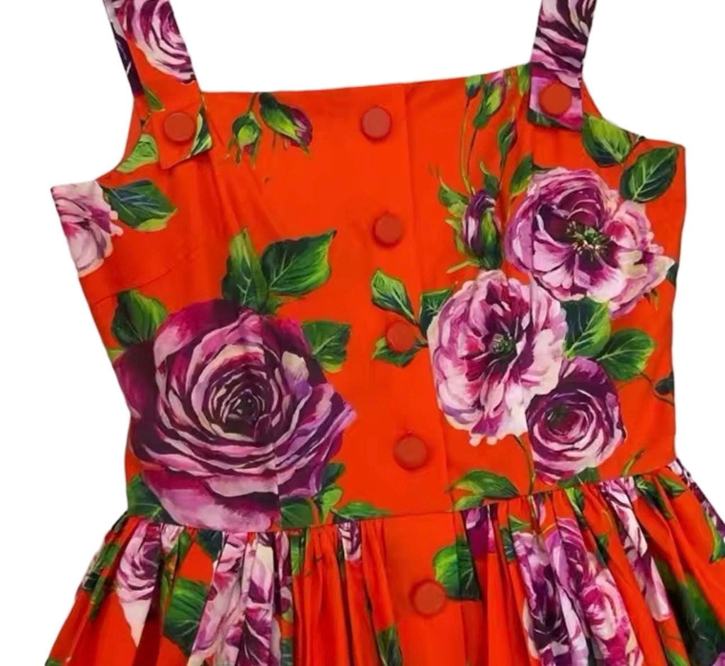 Handmade Italian Cotton Sundress: Roses Print Sleeveless Dress