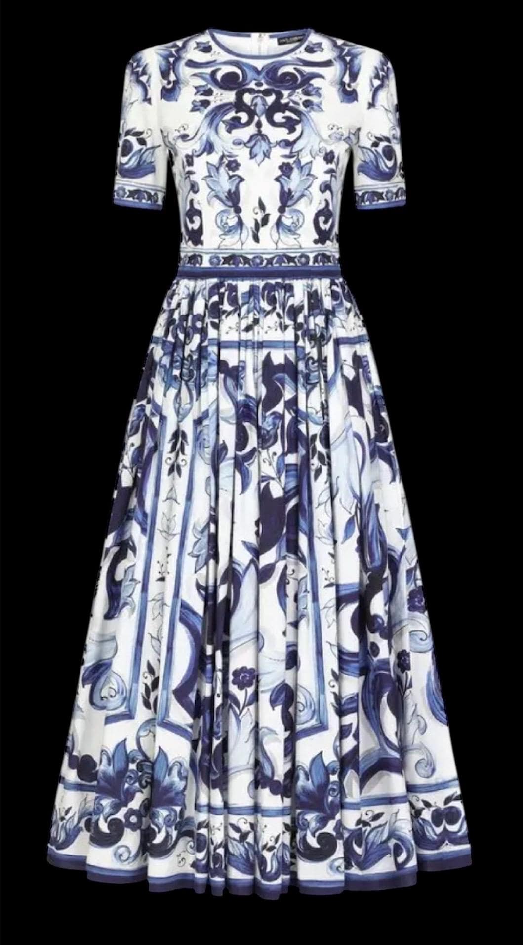 Italian Luxury Blue Tiles Majolica shirt sleeve dress silk dress