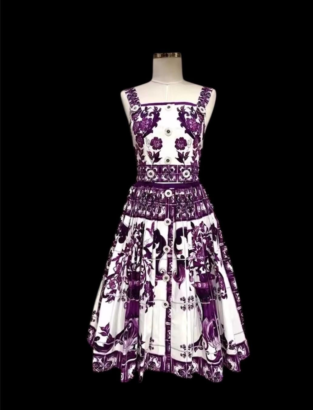 Handmade Majolica Print Cotton Dress: Italian Designer Summer Dress