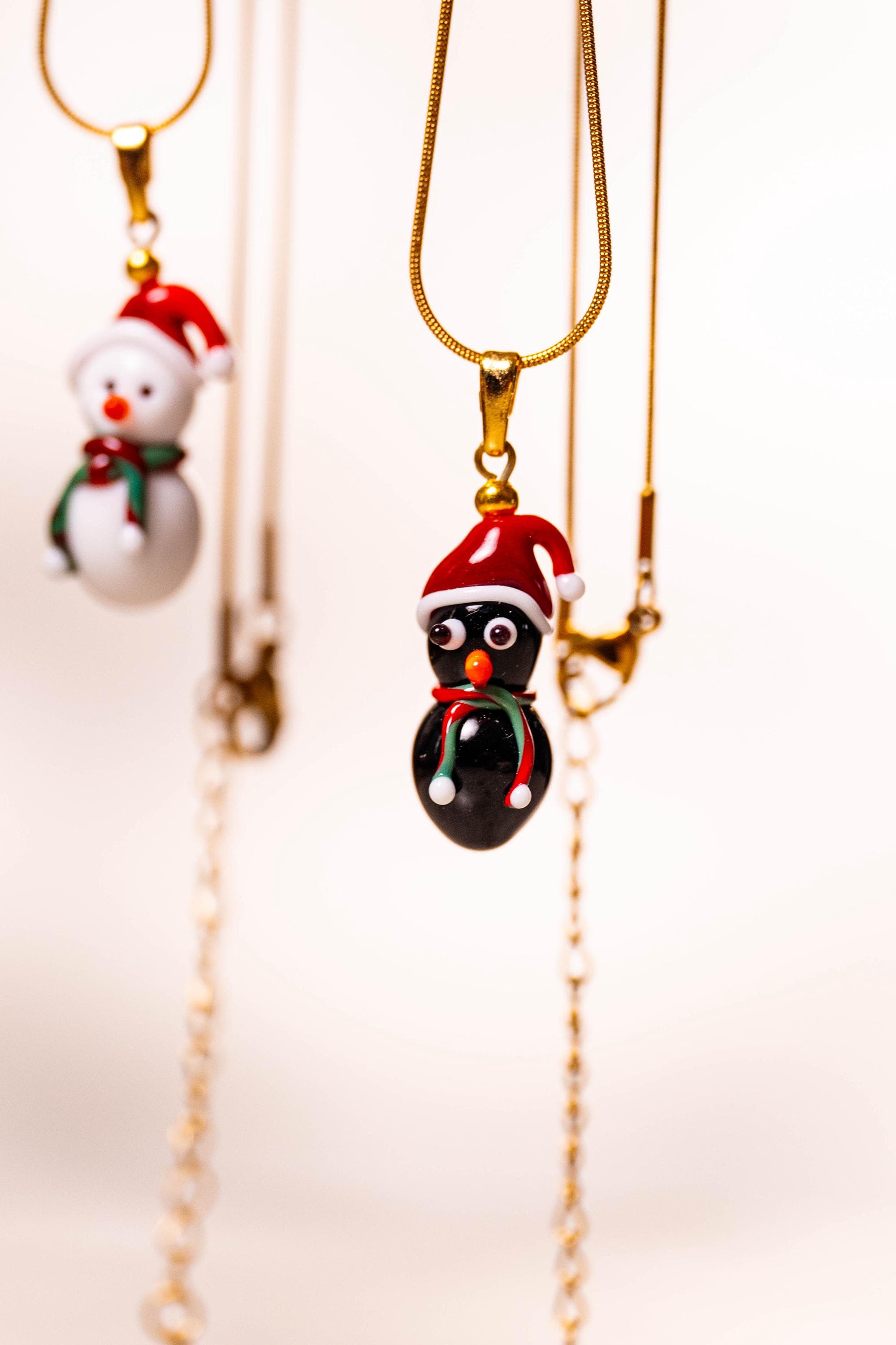 Handmade Murano Glass Christmas Necklace: Snowman or Penguin