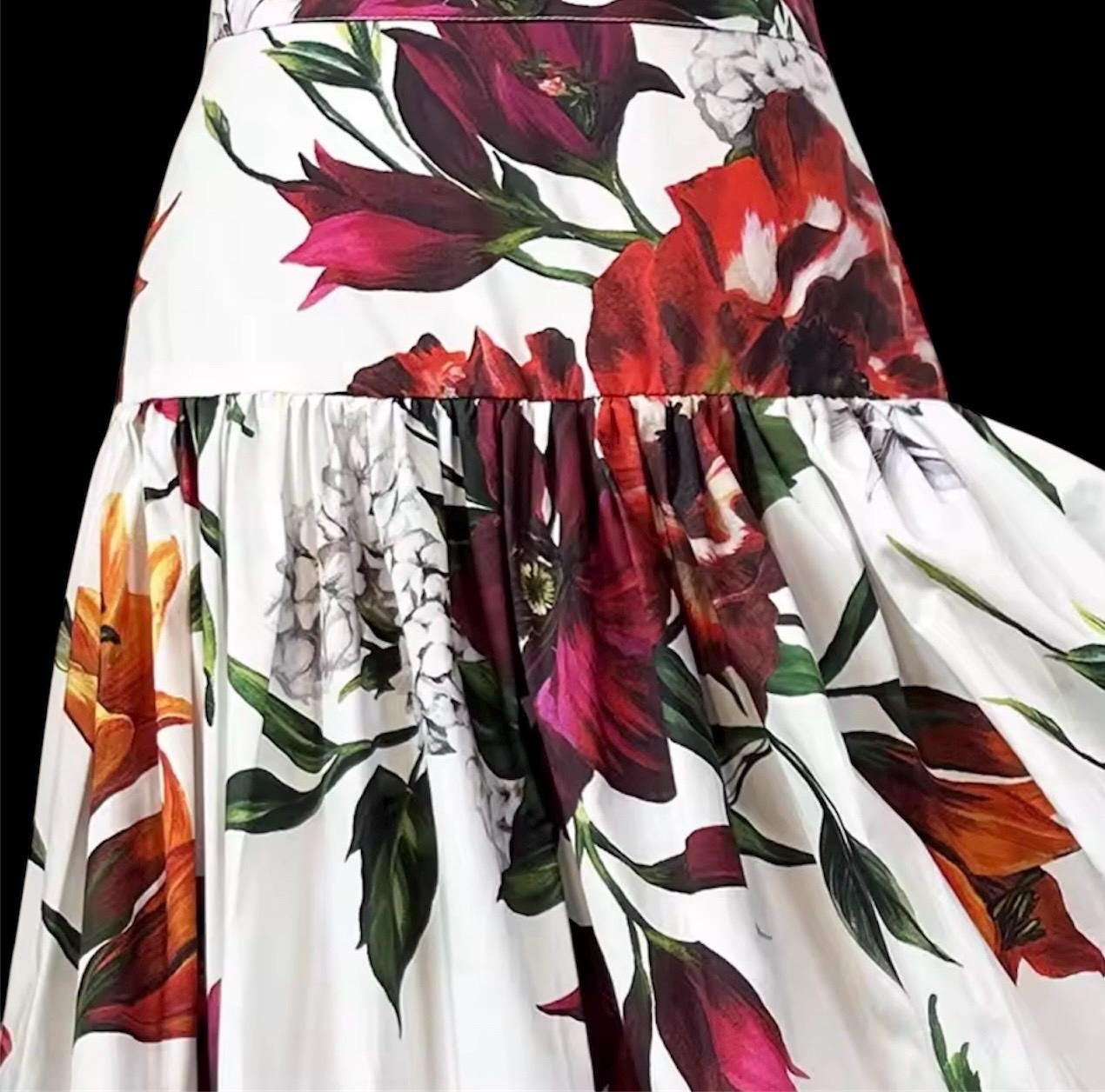 Handmade Italian Tiles Style Floral print Set Crop Top and Skirt Summer dress cotton
