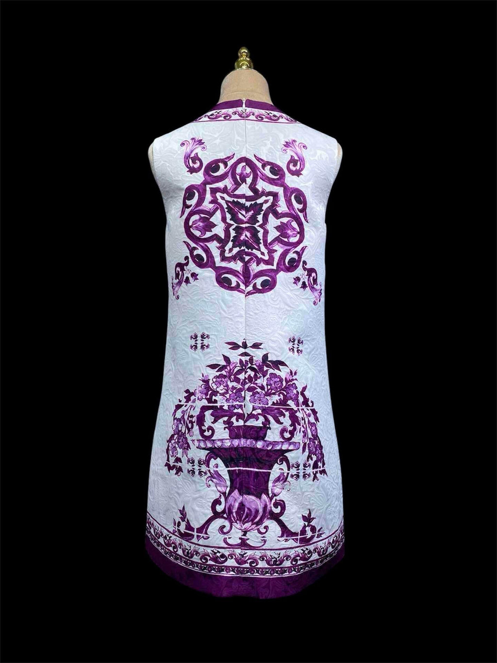 Italian Majolica Print Dress: Rhinestone Cotton Blend Occasion Dress