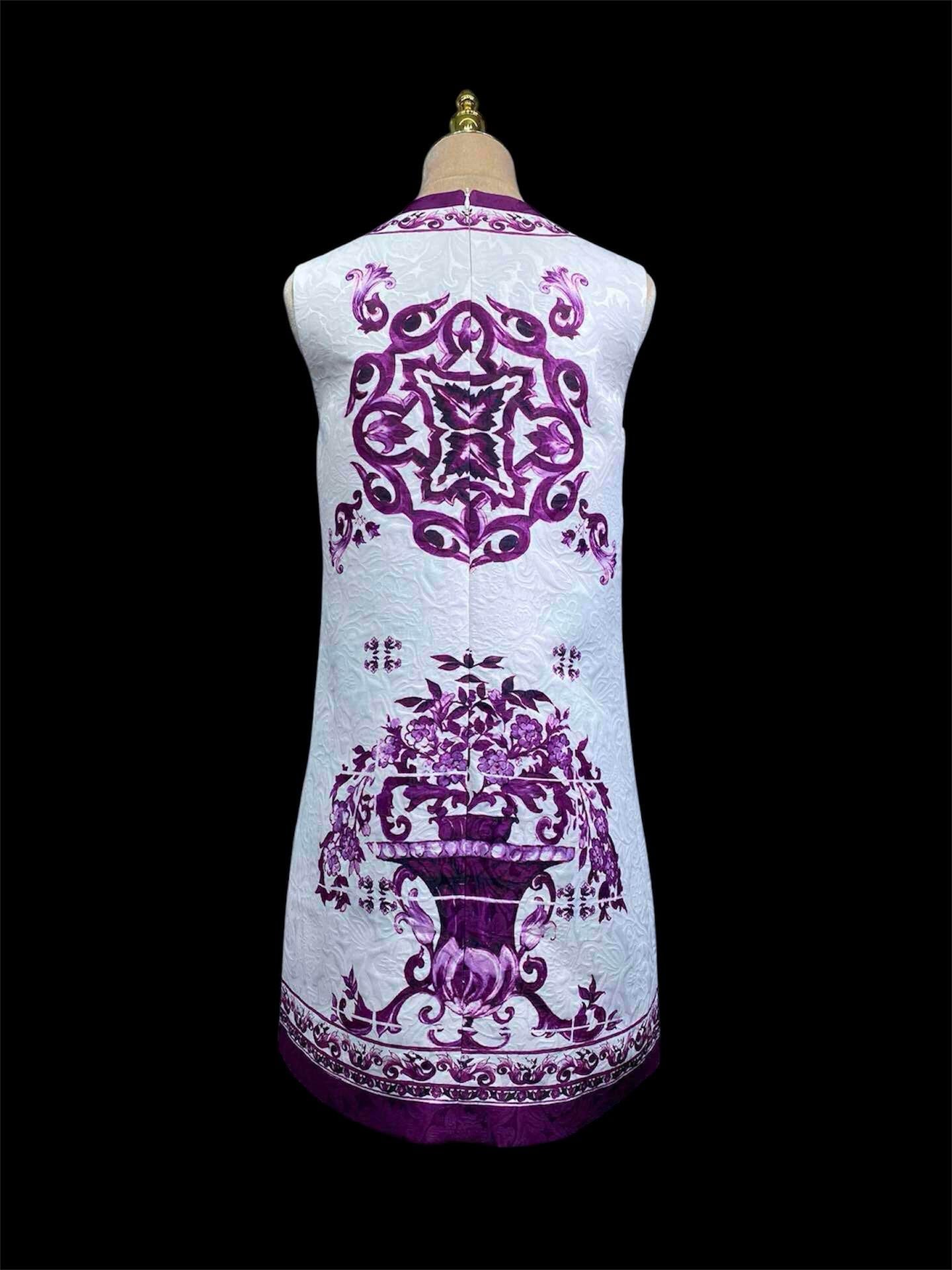 Italian Majolica Print Dress: Rhinestone Cotton Blend Occasion Dress