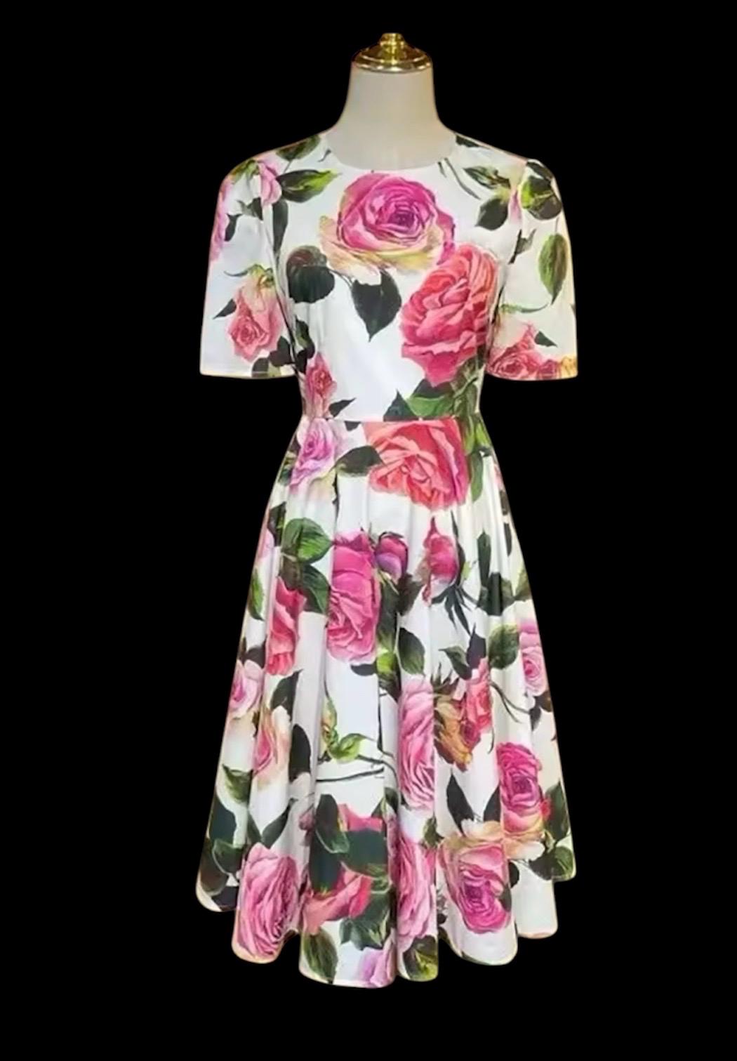 Handmade Italian Cotton Babydoll Dress: Pink Rose Print