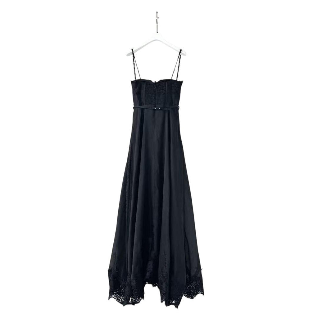 Handmade Linen Silk Midi Dress: Italian Designer Black Dress