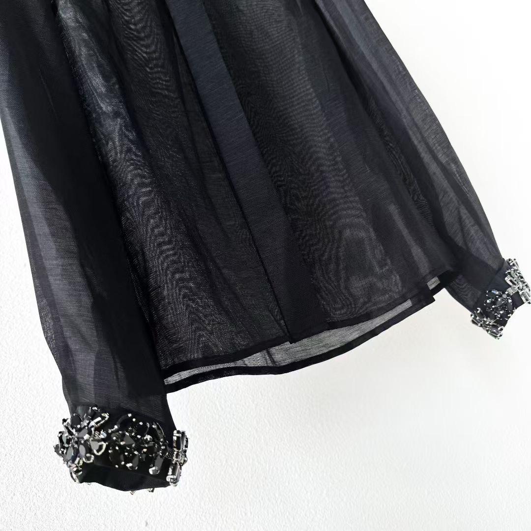 Handmade Italian Linen Silk Dress Set: Black color with crystals Wedding Occasion