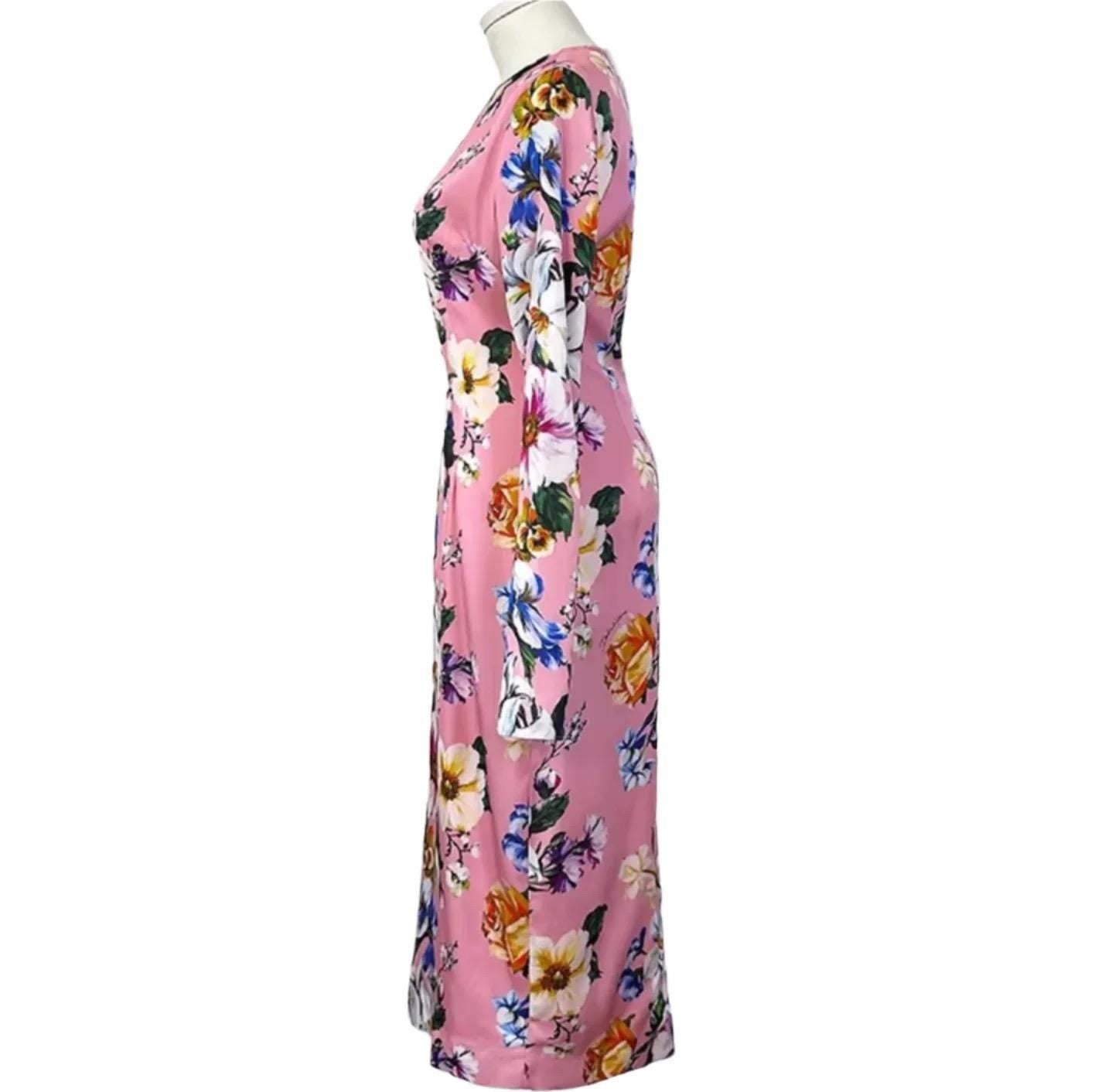 Italian Designer Magnolia print 100% silk dress