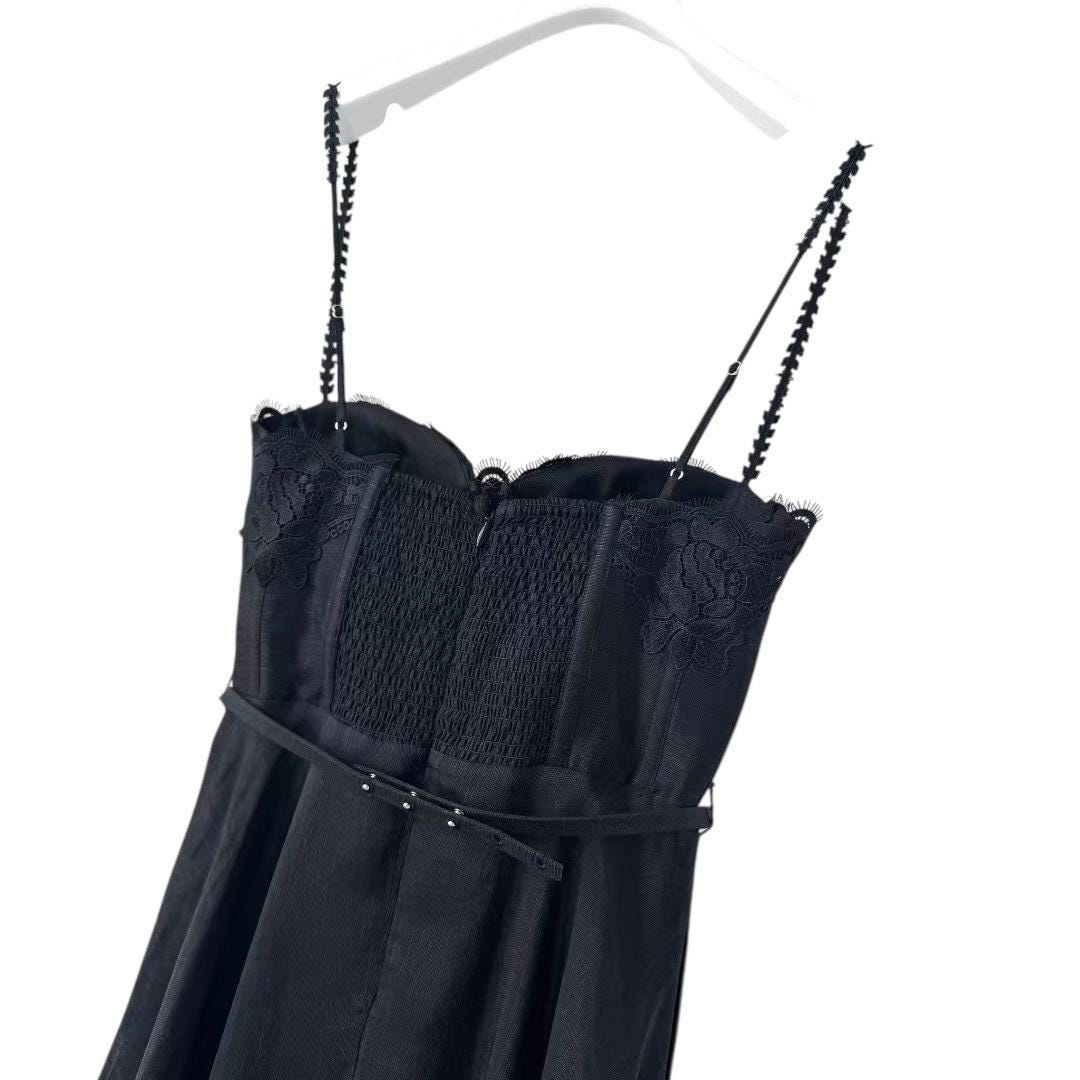 Handmade Linen Silk Midi Dress: Italian Designer Black Dress