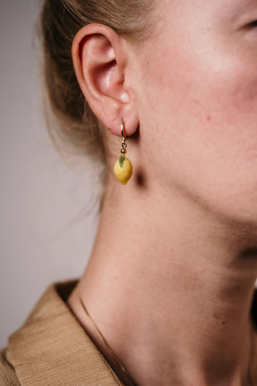 Handmade Murano Glass Lemon Earrings: Gold Plated Hoop Charm