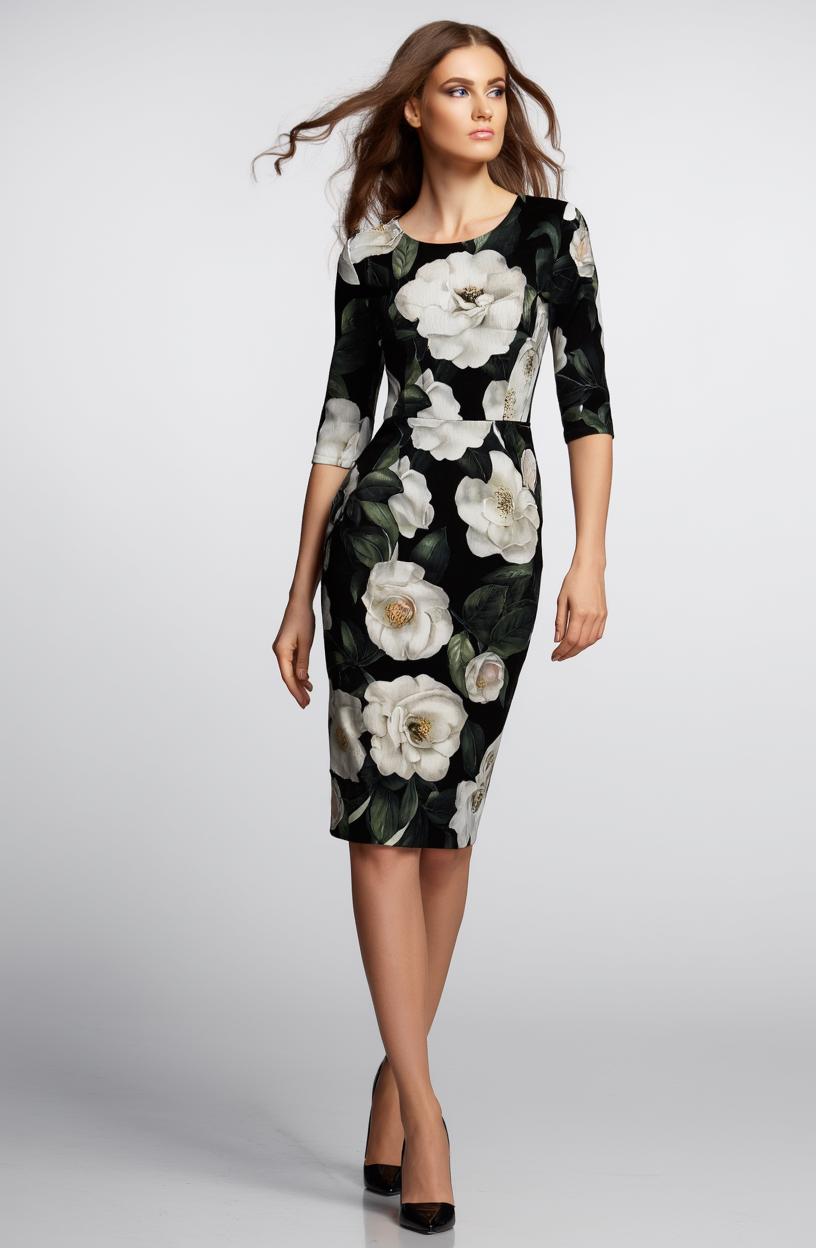 Italian Luxury Designer White Roses print long sleeve 100% silk dress Summer dress