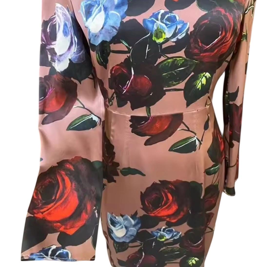 Italian Luxury Designer Floral long sleeve pure silk midi dress