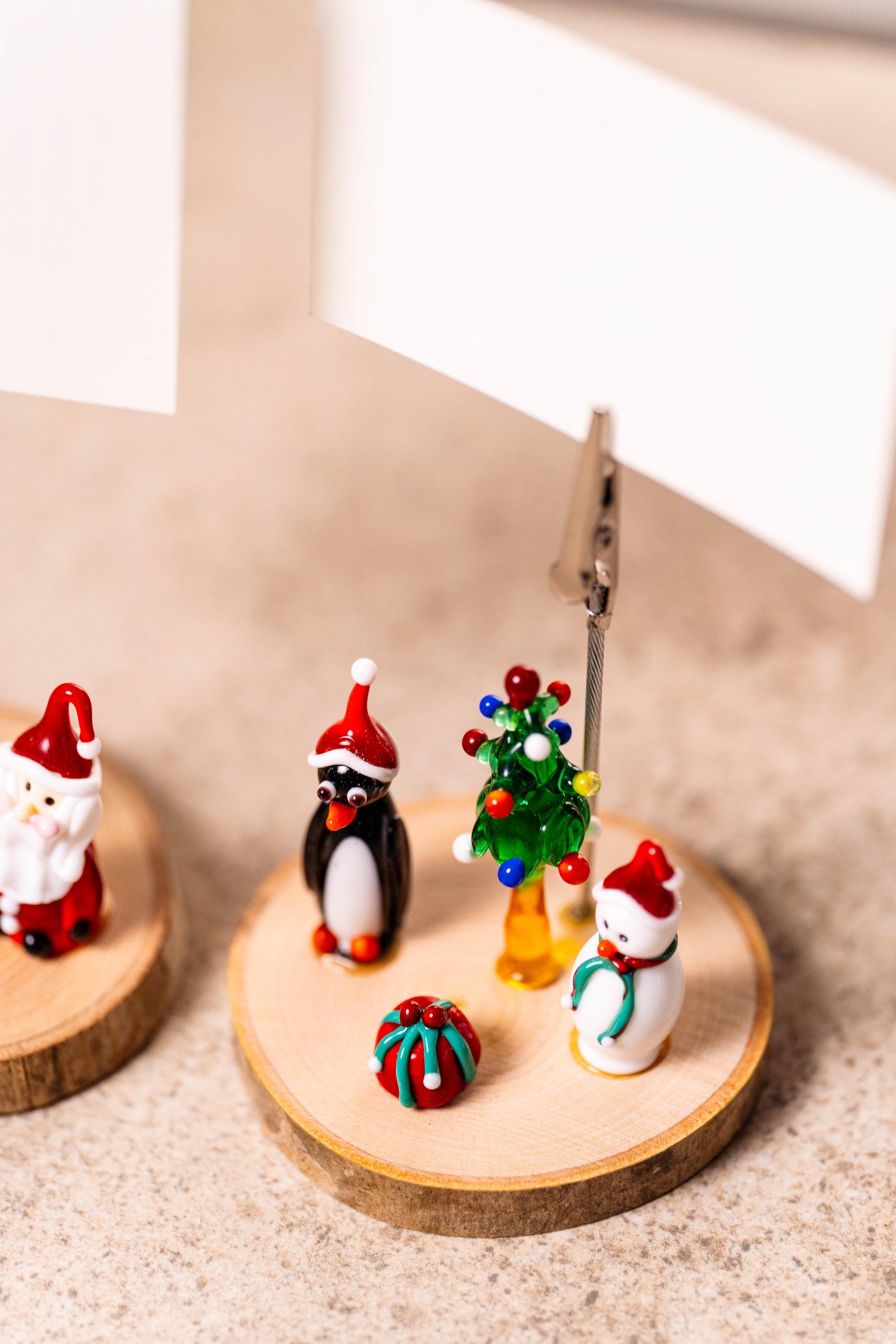 Handmade Murano Glass Christmas Noteholder: Snowman or Penguin Clip