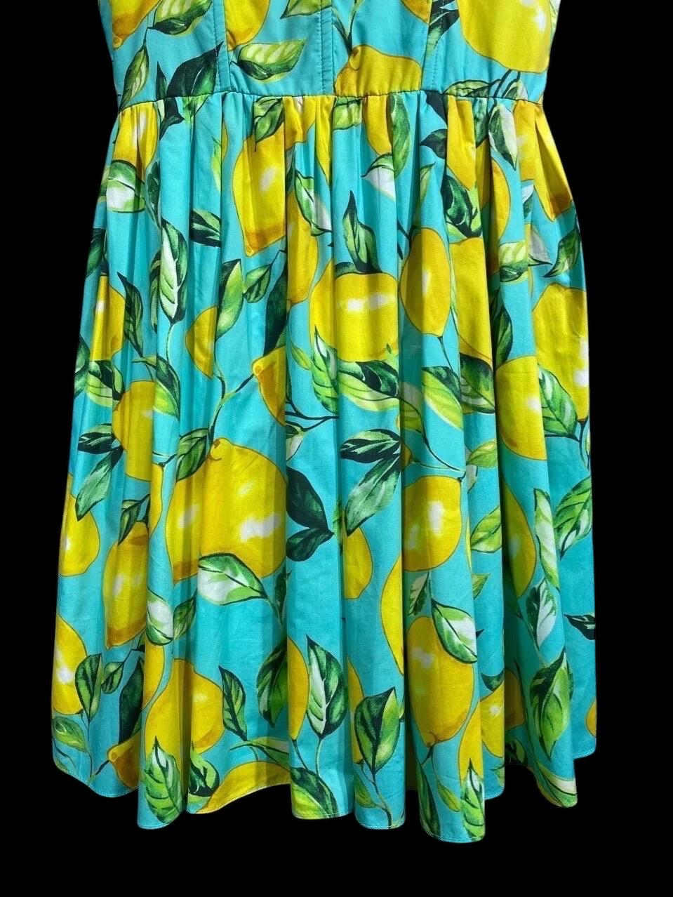 Handmade Italian Lemon Print Corset Mini Dress: 100% Cotton Summer Dress
