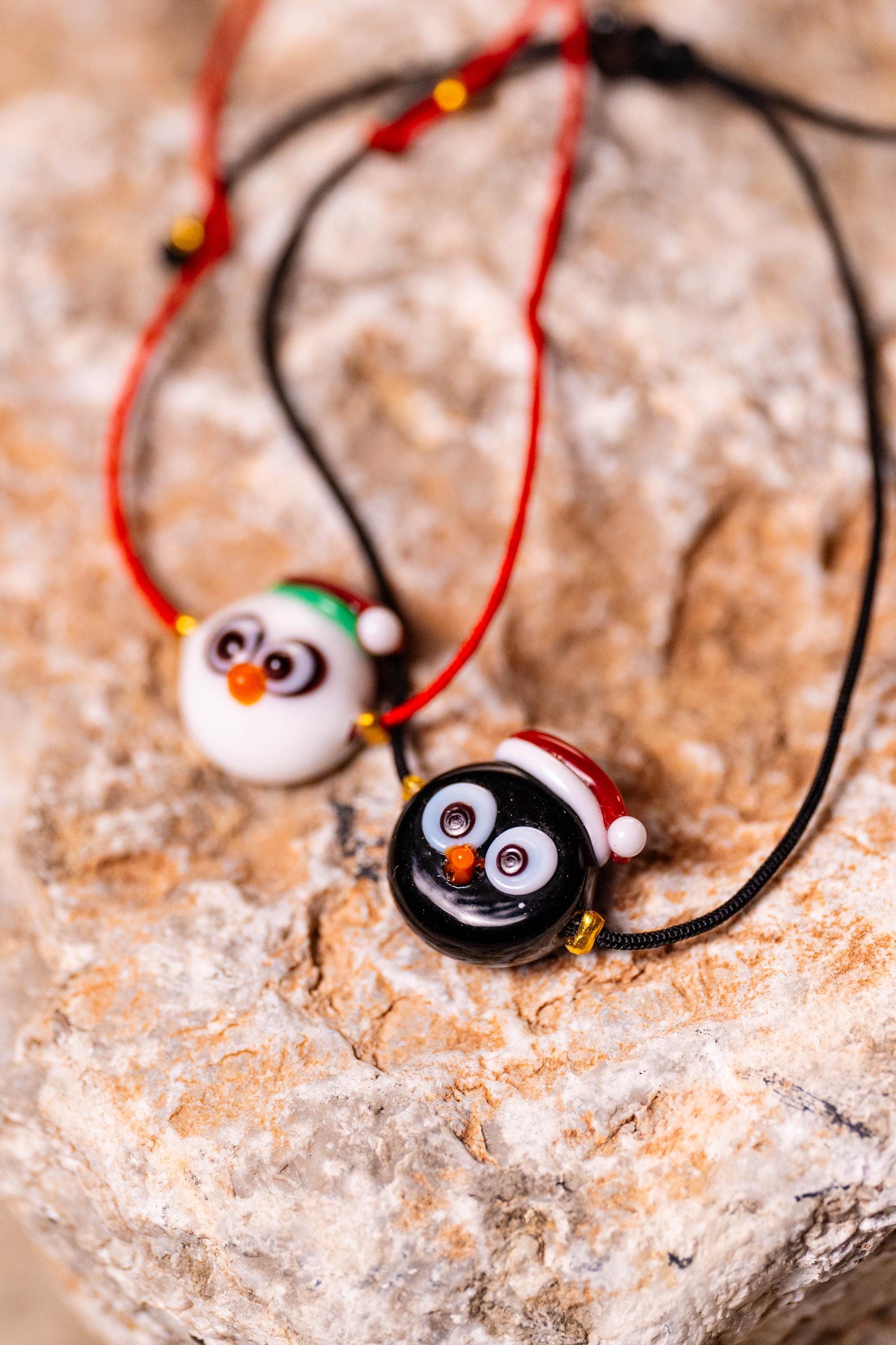 Handmade Murano Glass Christmas Bracelet: Snowman or Penguin