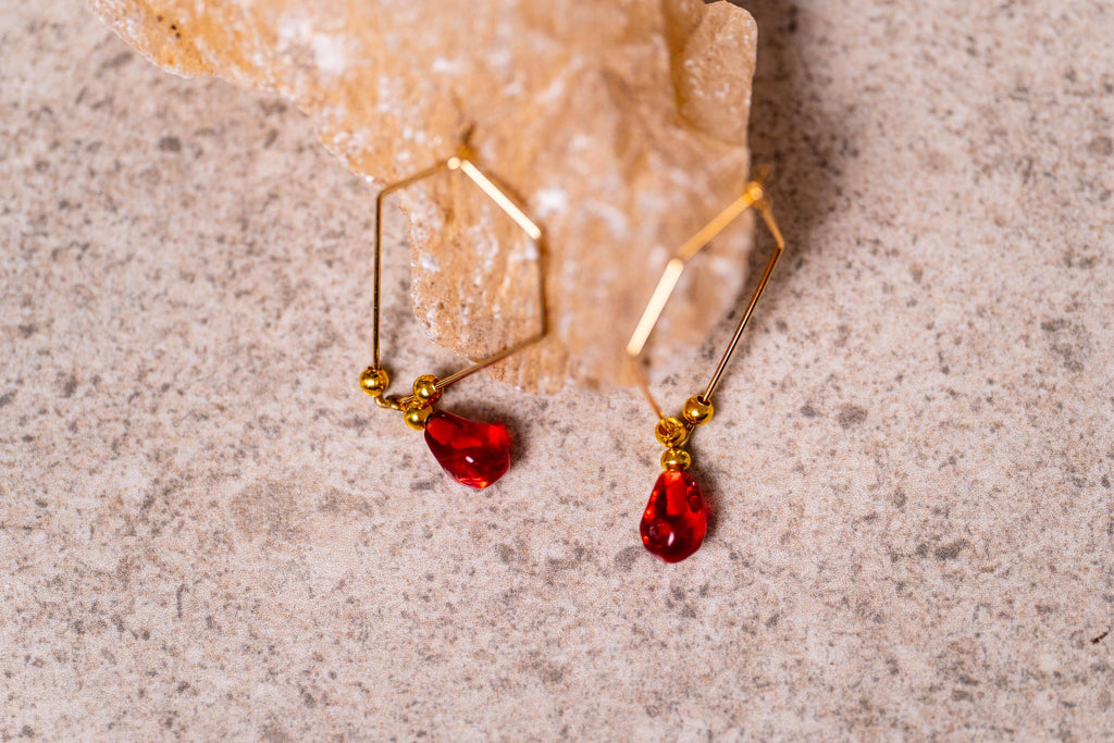 Handmade Gold Plated Pomegranate Earrings: Murano Glass Charm