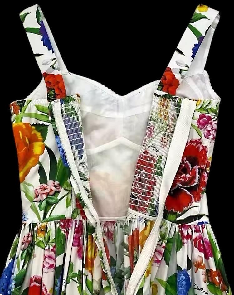 Italian Summer Luxury Multi Floral print 100% cotton dress