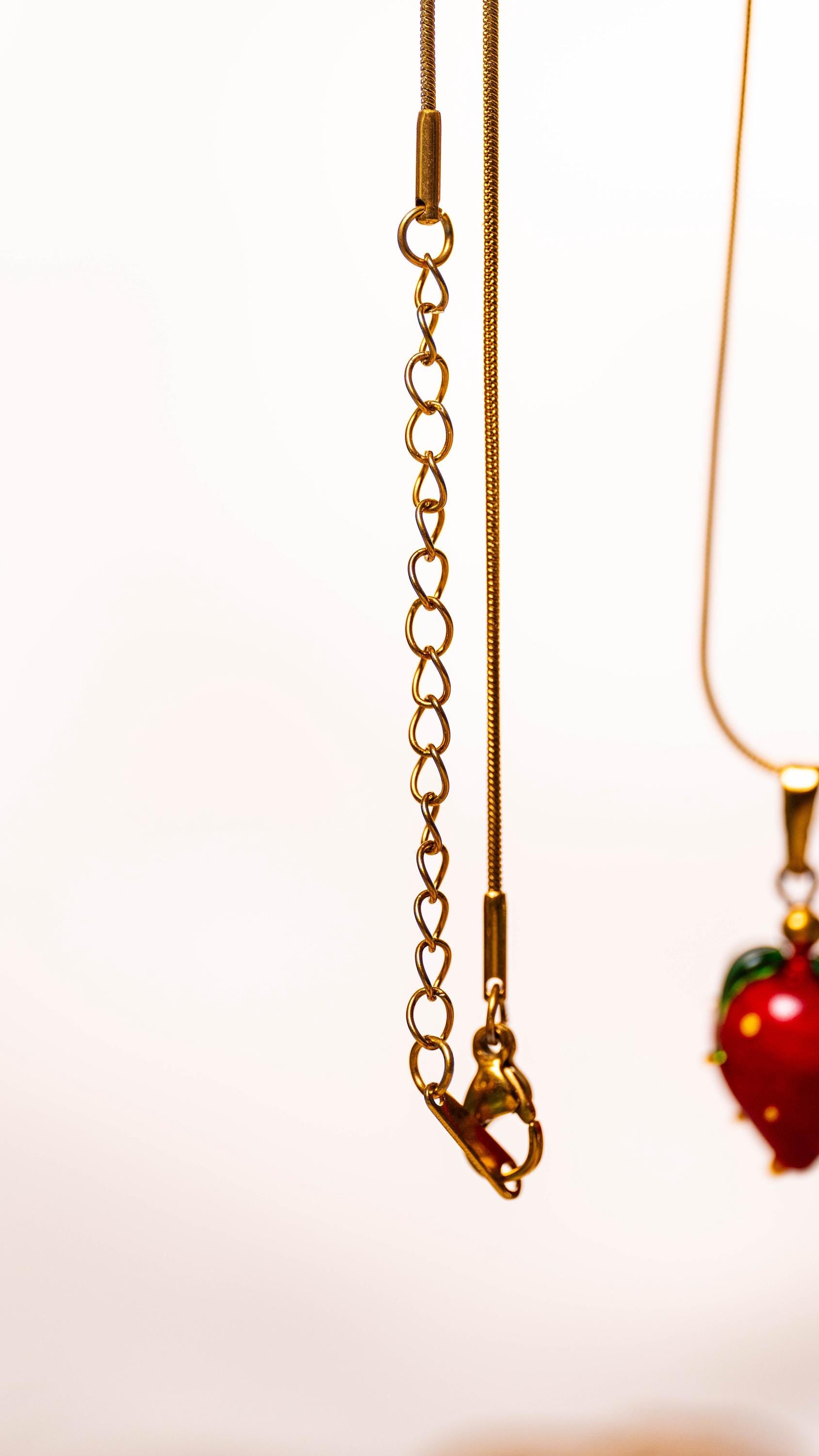 Handmade Murano Glass Strawberry Necklace: Gold Plated Charm