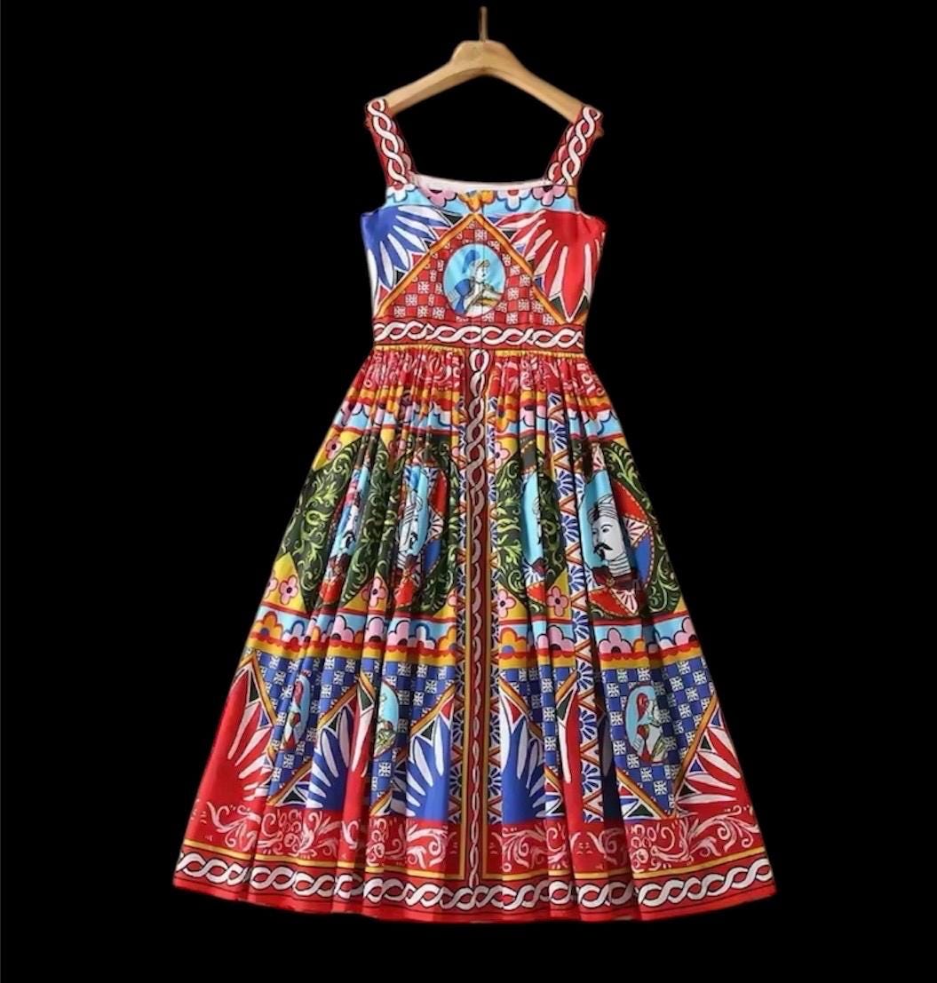 Handmade Italian designer luxury print cotton dress