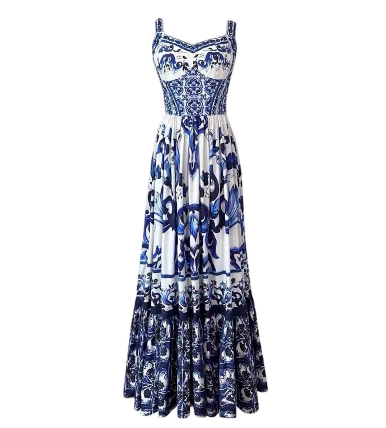 Handmade Italian Cotton Dress: Majolica Print Sicilian Style