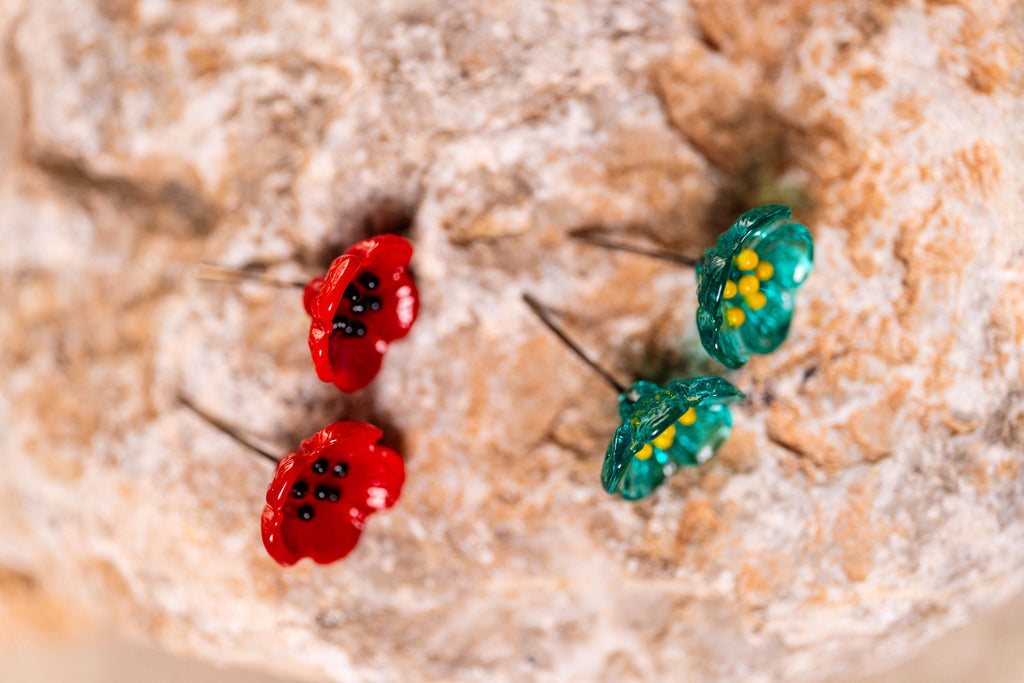 Alpaka German 925 Silver Hand Made Italian Murano Glass Stud Earrings