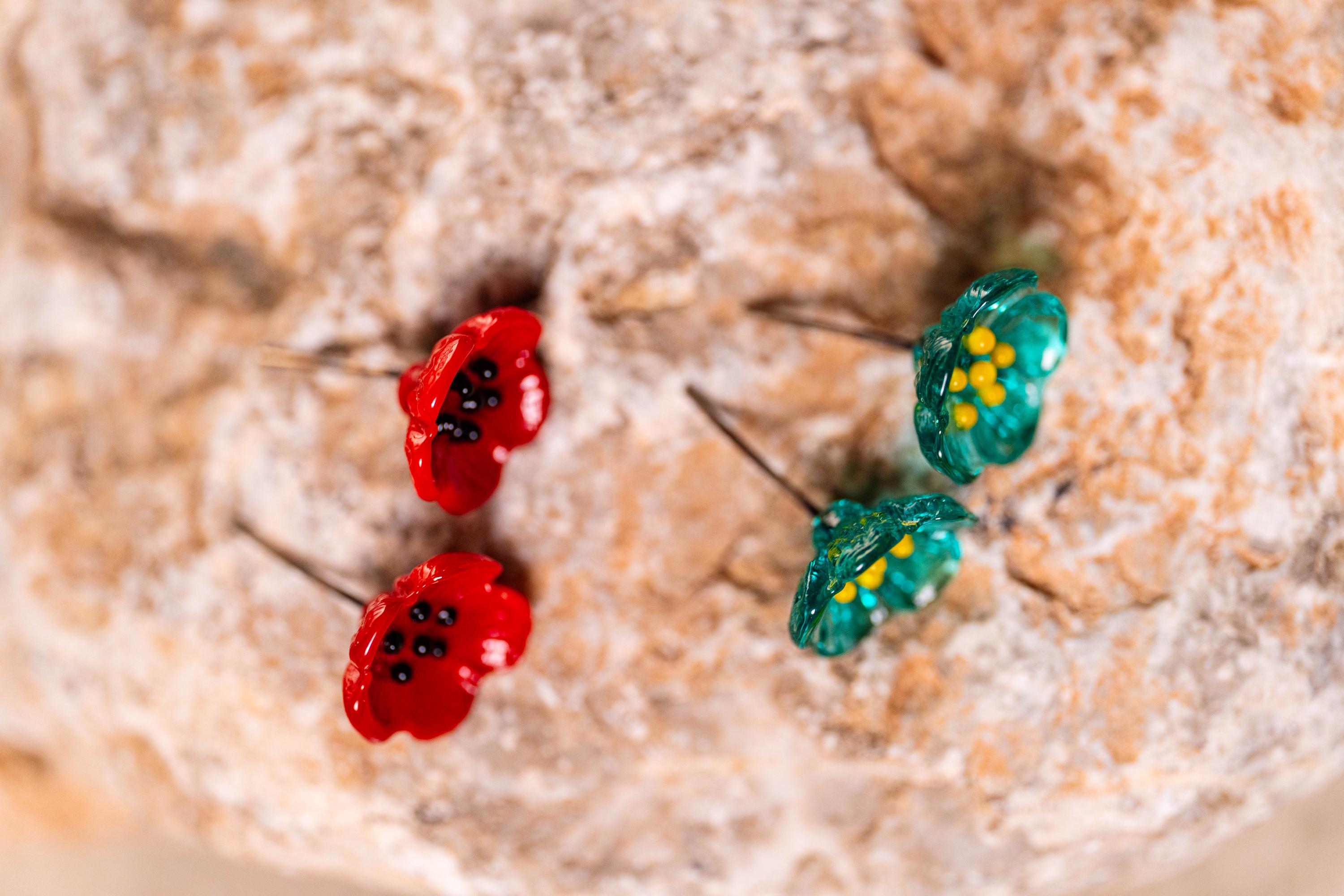 Alpaka German 925 Silver Hand Made Italian Murano Glass Stud Earrings