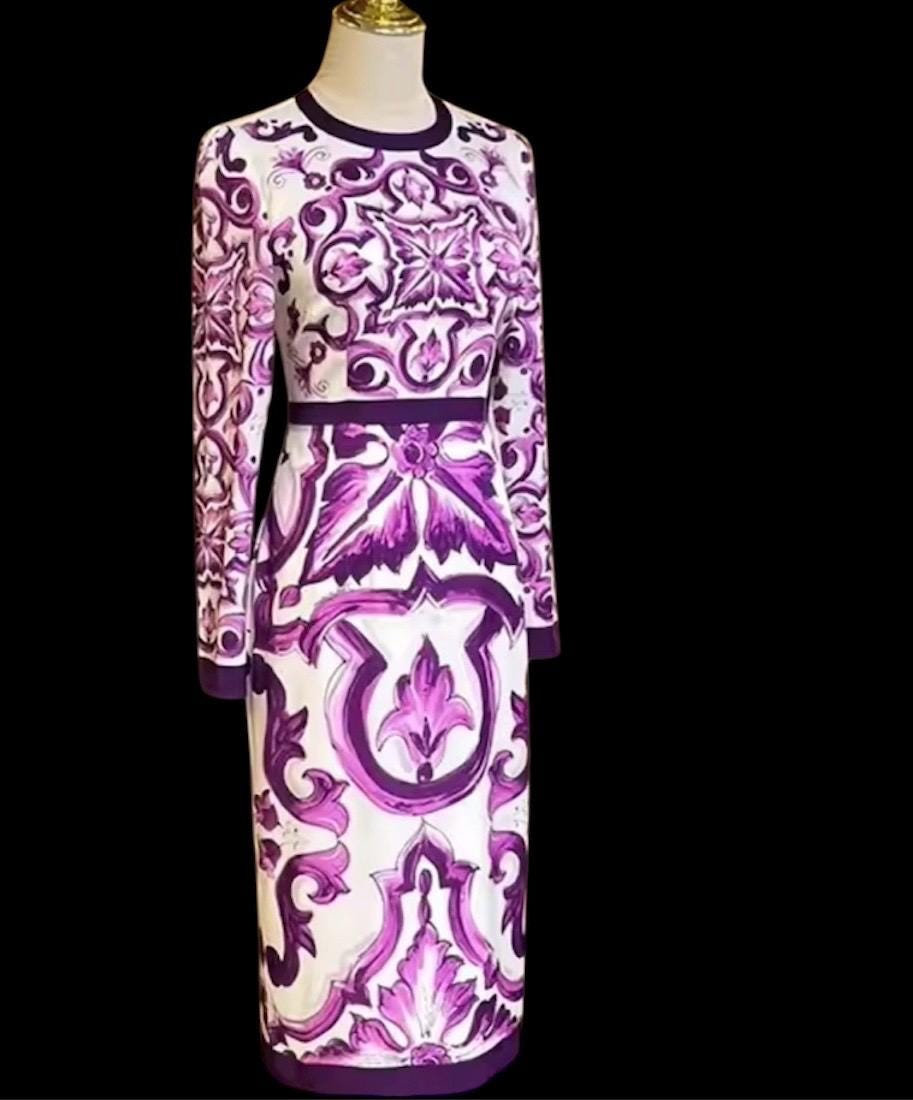 Italian Majolica Print Silk Dress: Designer Occasion Wear