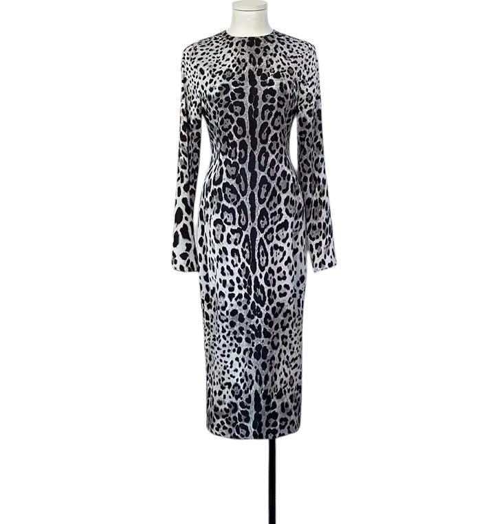 Italian Designer Leopard print long sleeve dress, occasional dress