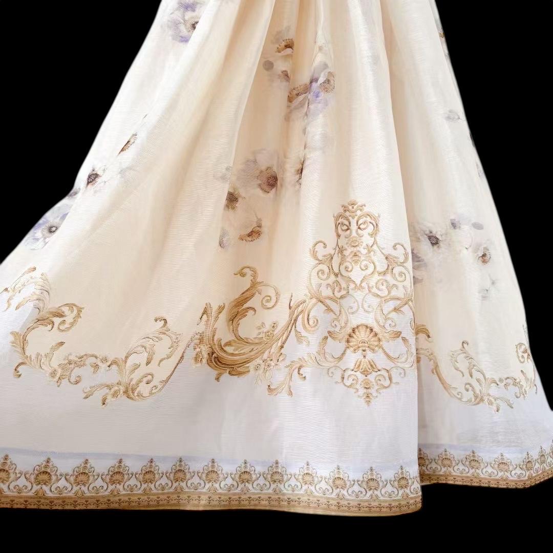 Floral Linen Silk Midi Dress: Italian Designer Handmade Luxury