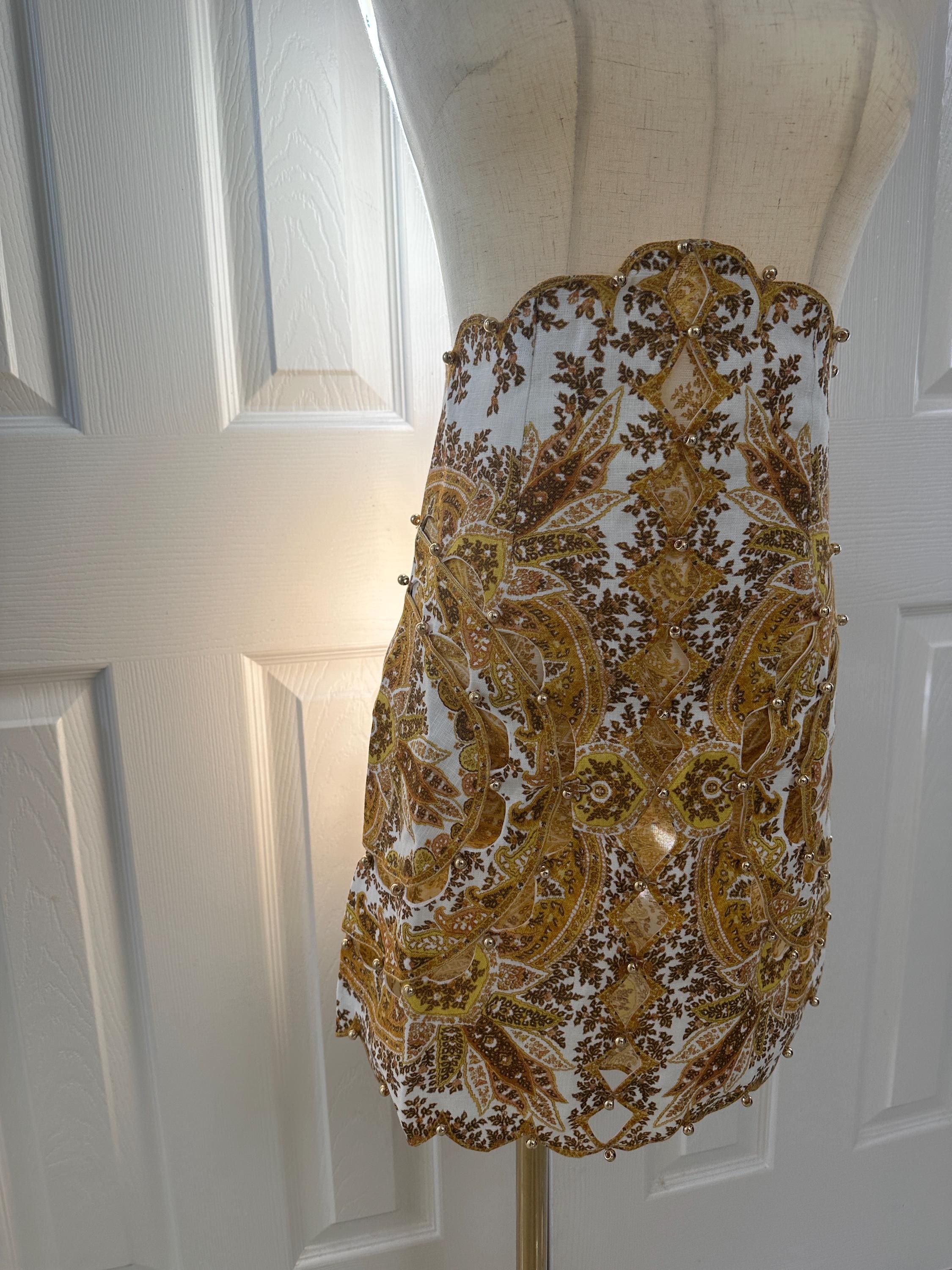 Handmade Linen Silk Mini Skirt Set: Italian Designer Print