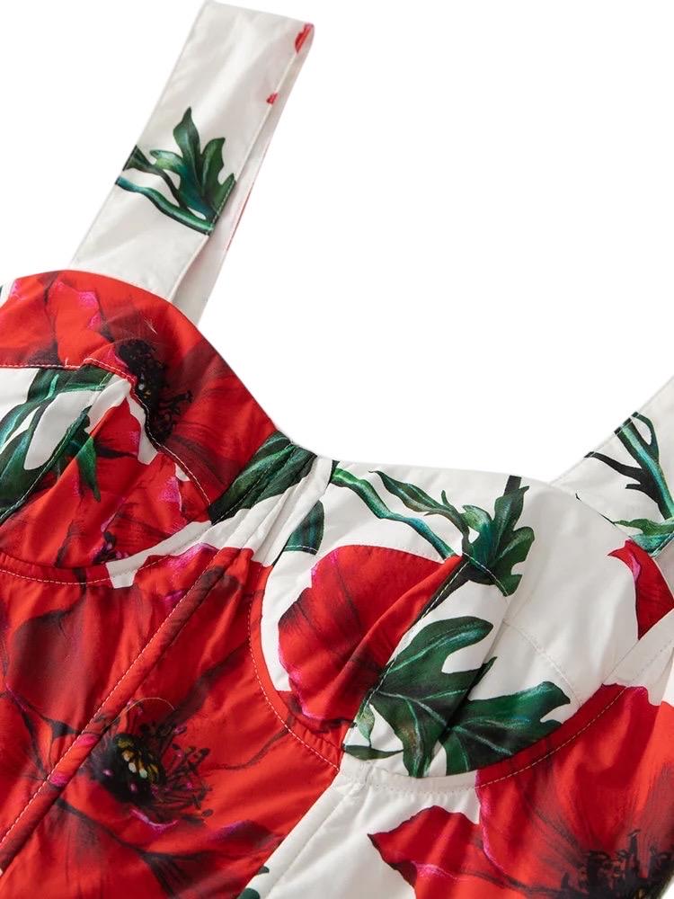 Handmade Italian designer Poppies print push up cotton dress