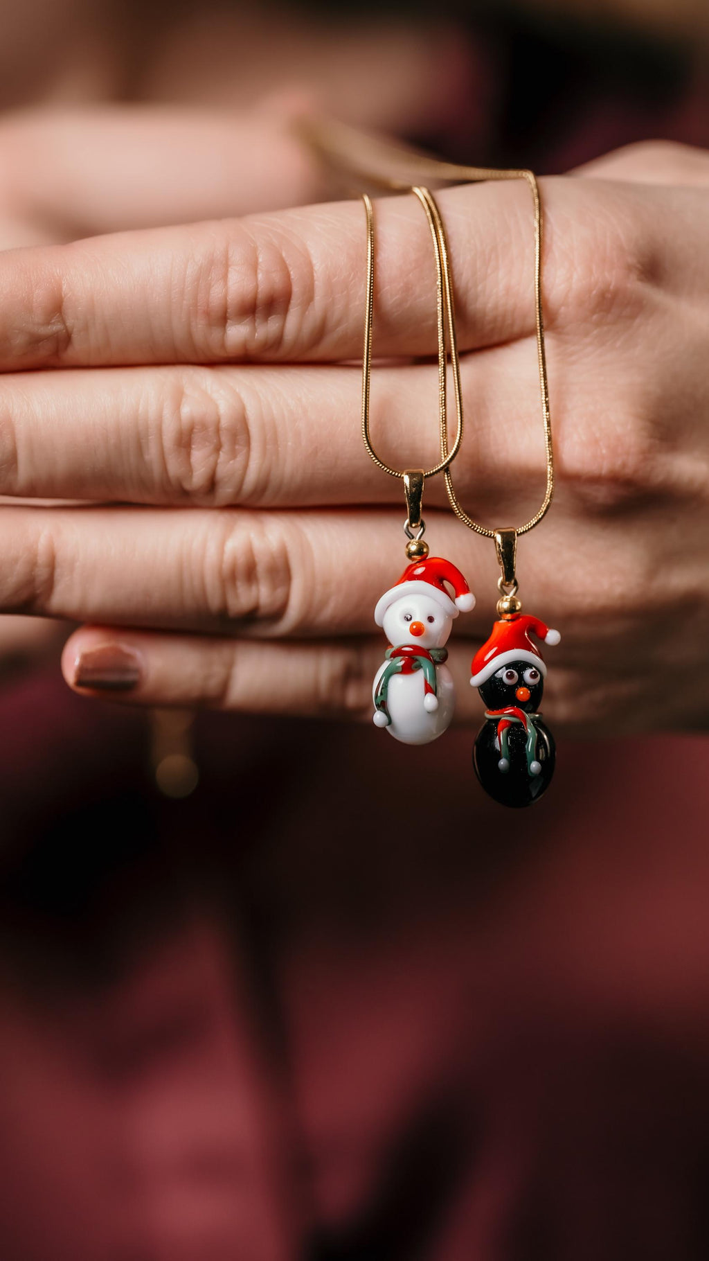 Handmade Murano Glass Christmas Necklace: Snowman or Penguin