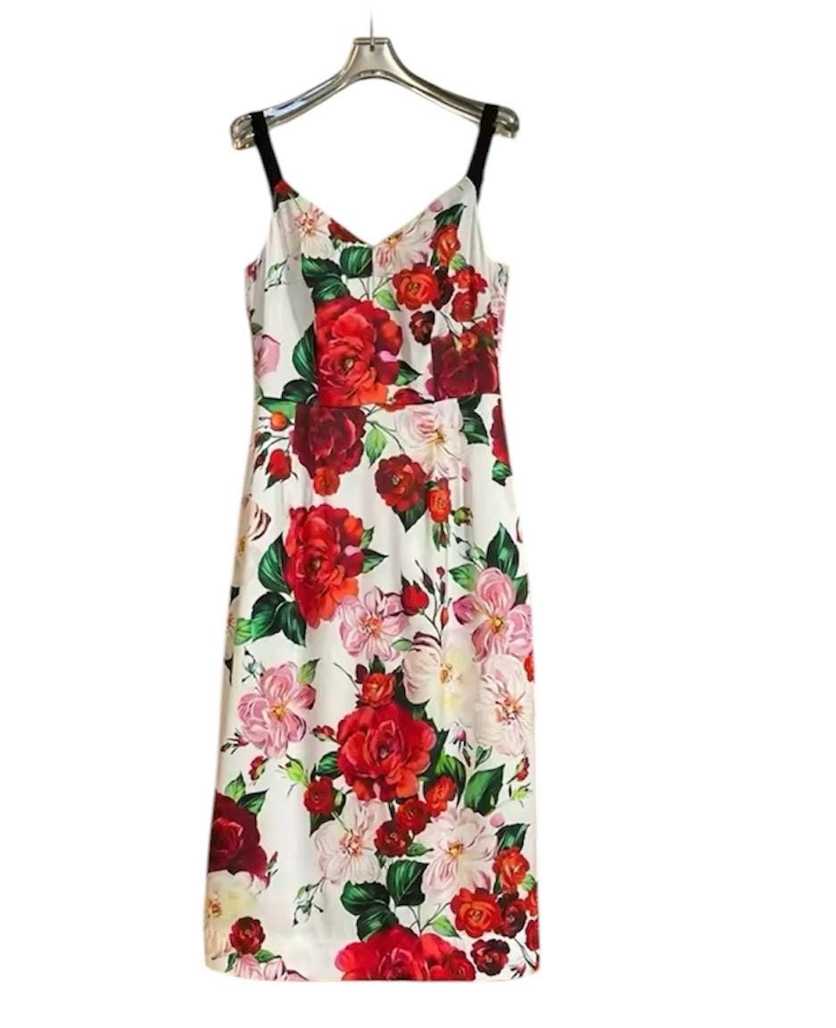 Italian Roses Peonies Print Silk Dress - Summer Style