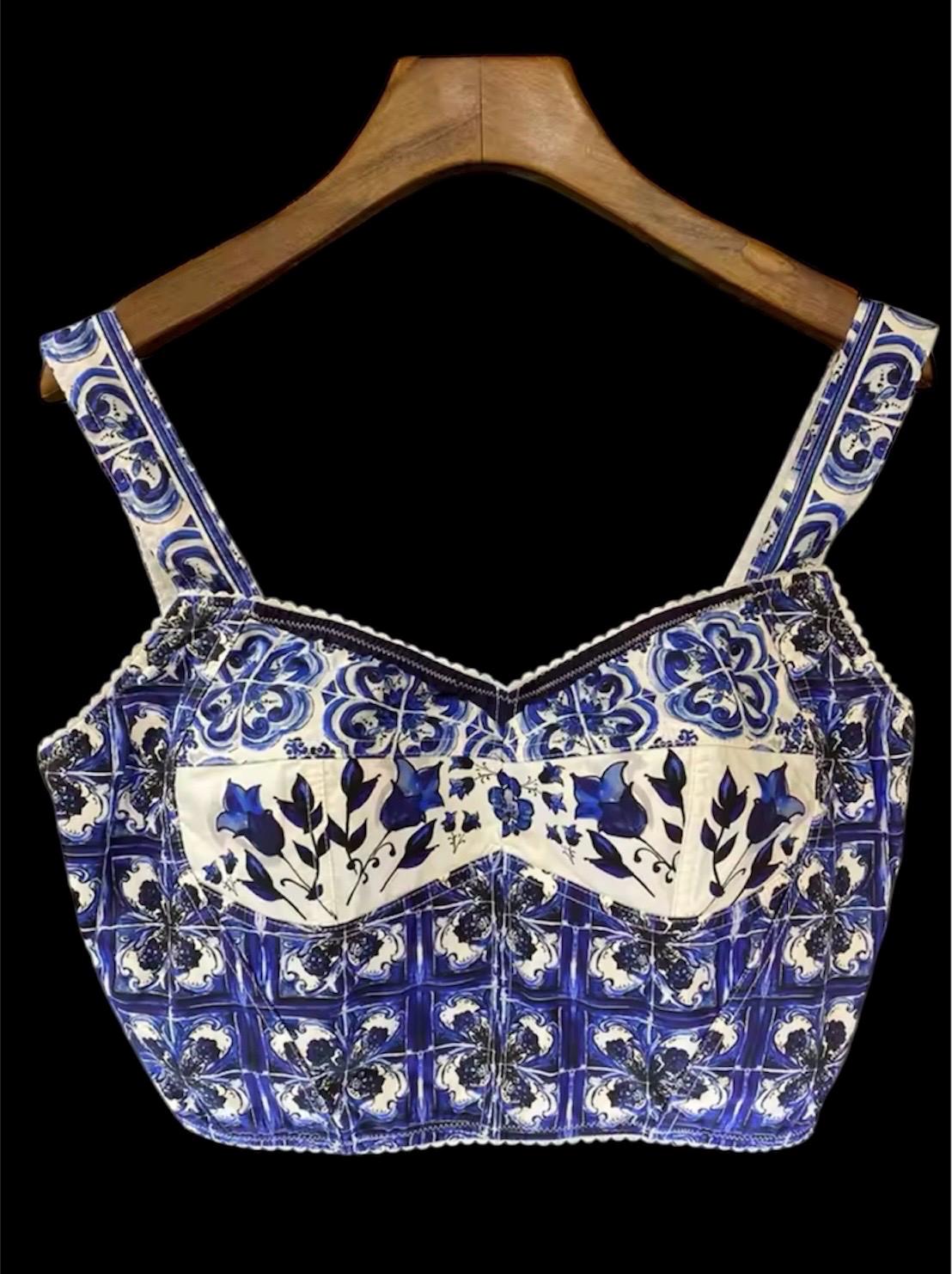 Italian designer Majolica style dress set, skirt and top 100% cotton