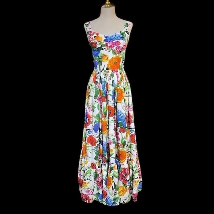 Italian Summer Luxury Multi Floral print 100% cotton dress
