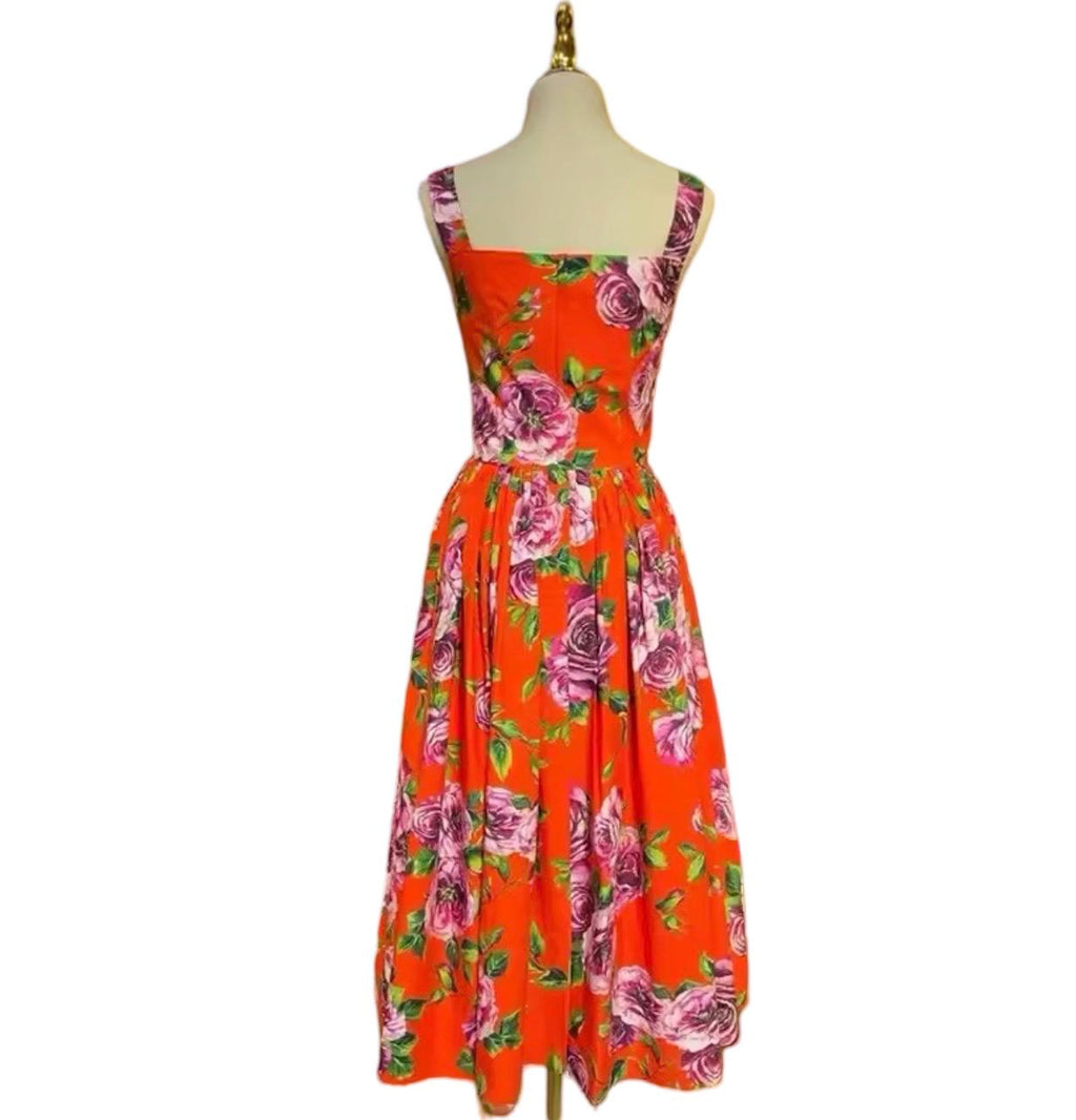 Handmade Italian Cotton Sundress: Roses Print Sleeveless Dress