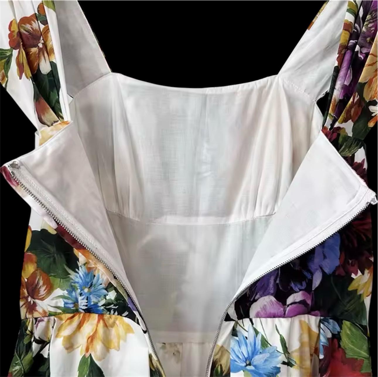 Handmade Italian Cotton Floral Midi Dress: Designer Summer Dress
