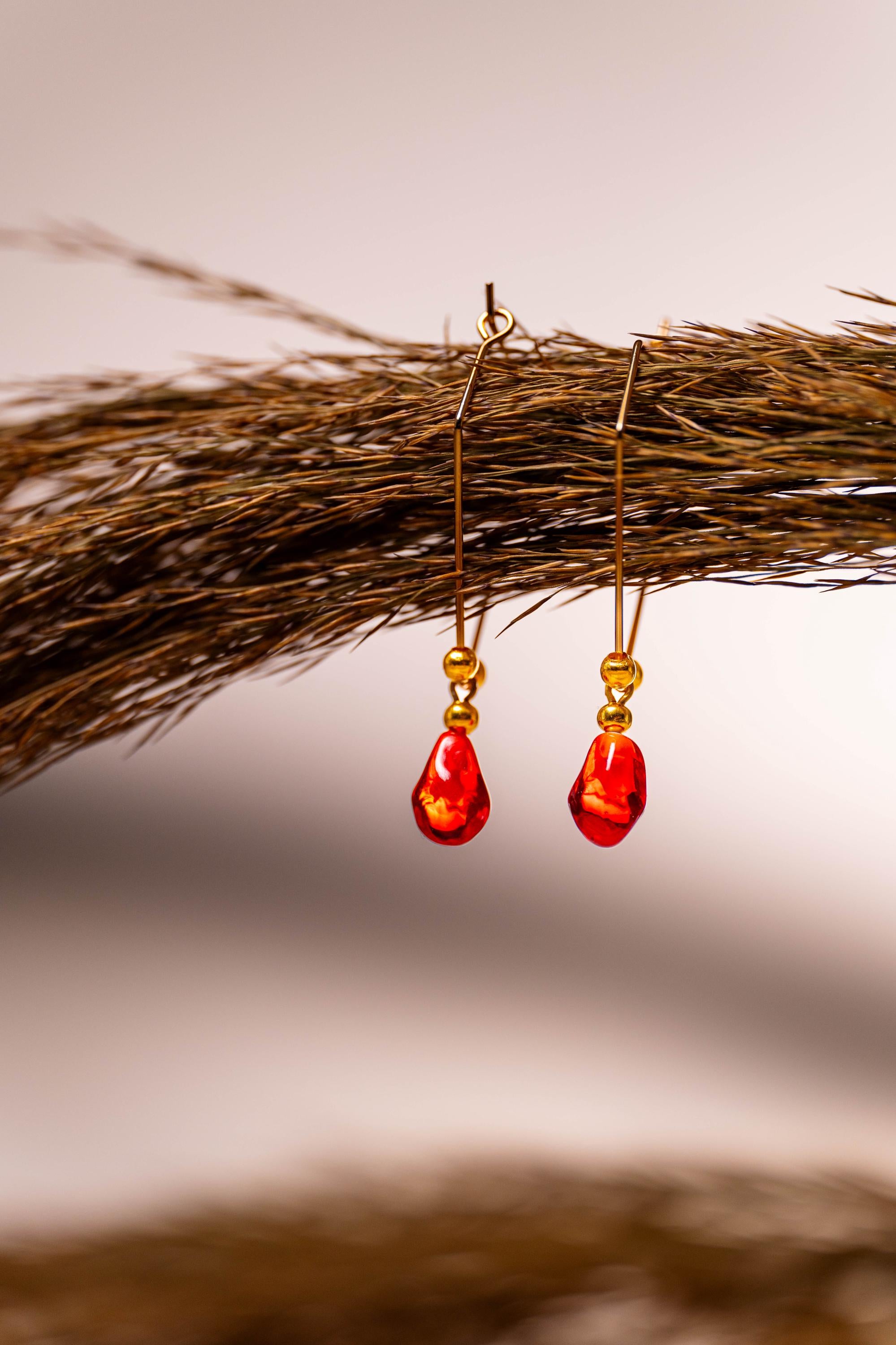 Handmade Gold Plated Pomegranate Earrings: Murano Glass Charm