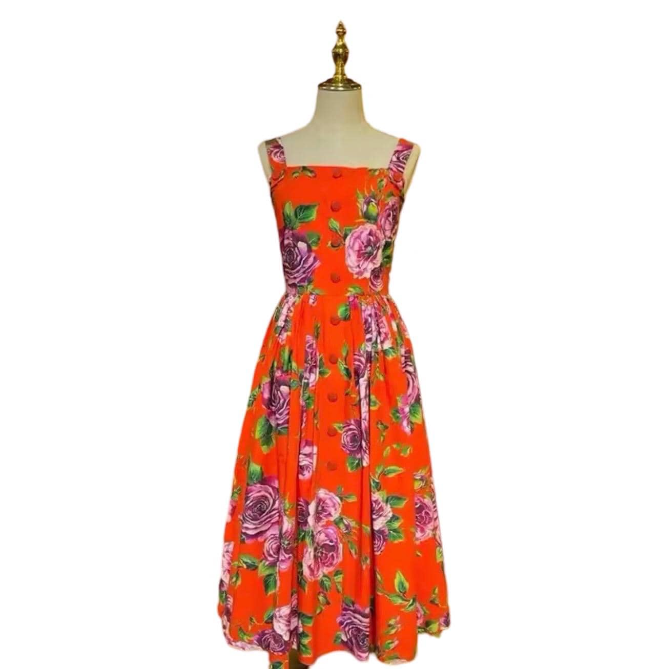 Handmade Italian Cotton Sundress: Roses Print Sleeveless Dress
