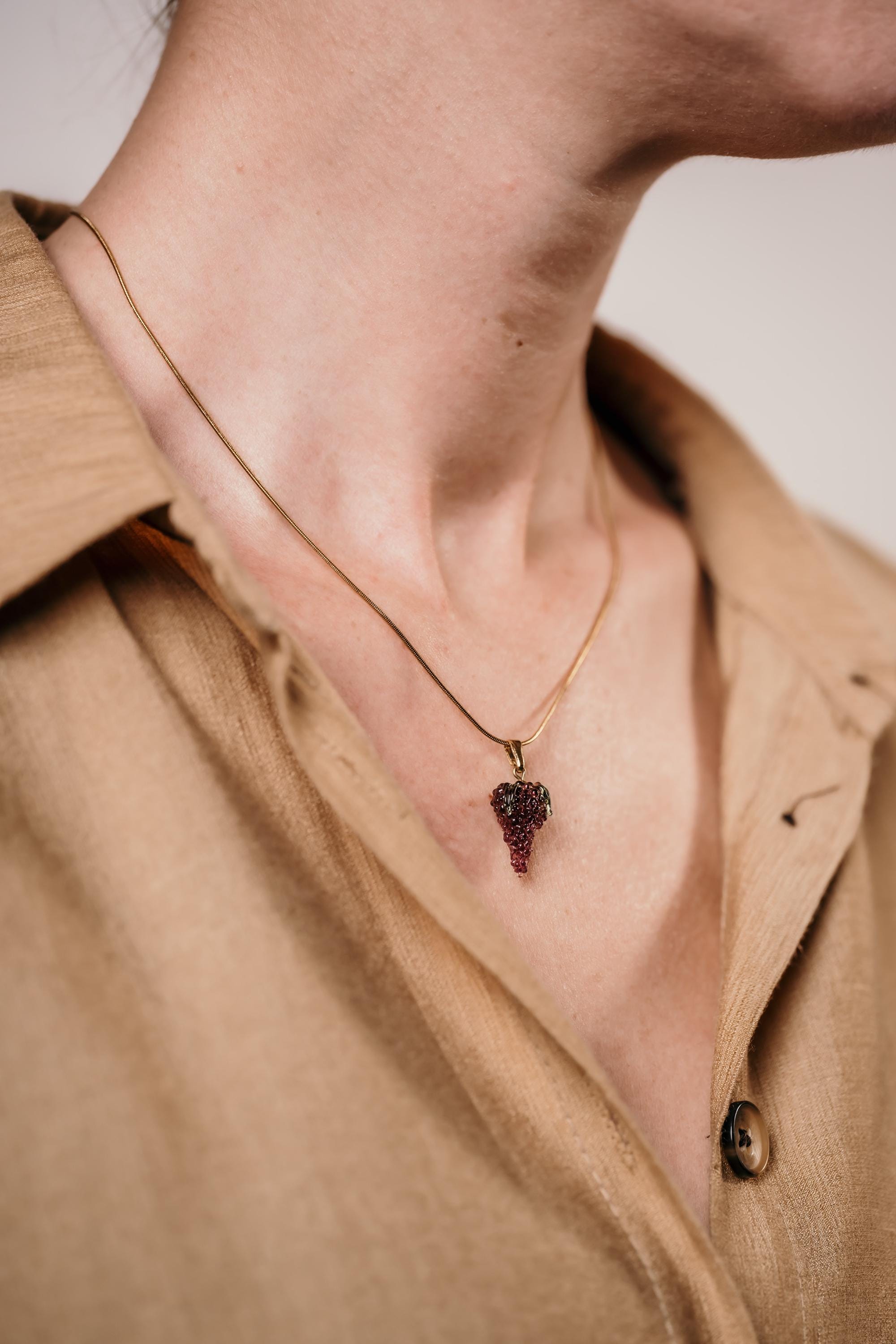 Handmade Murano Glass Grape Necklace: Gold Plated Charm
