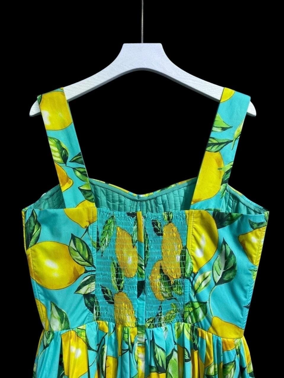 Handmade Italian Lemon Print Corset Mini Dress: 100% Cotton Summer Dress