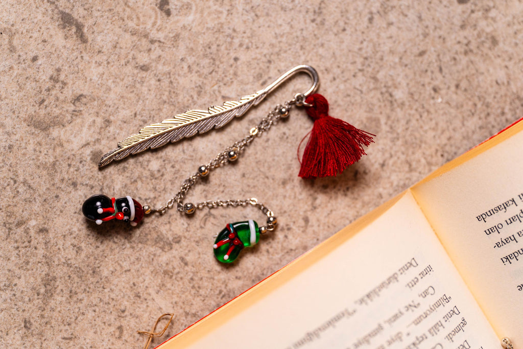 Handmade Murano Glass Metal Snowman or Penguin Bookmark Christmas Unique gift