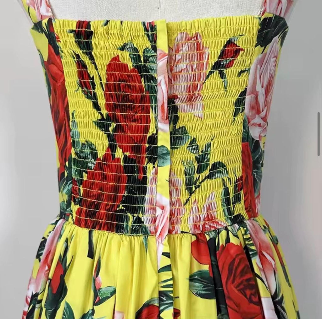 Handmade Italian Cotton Sundress: Gardenia Print Midi Dress
