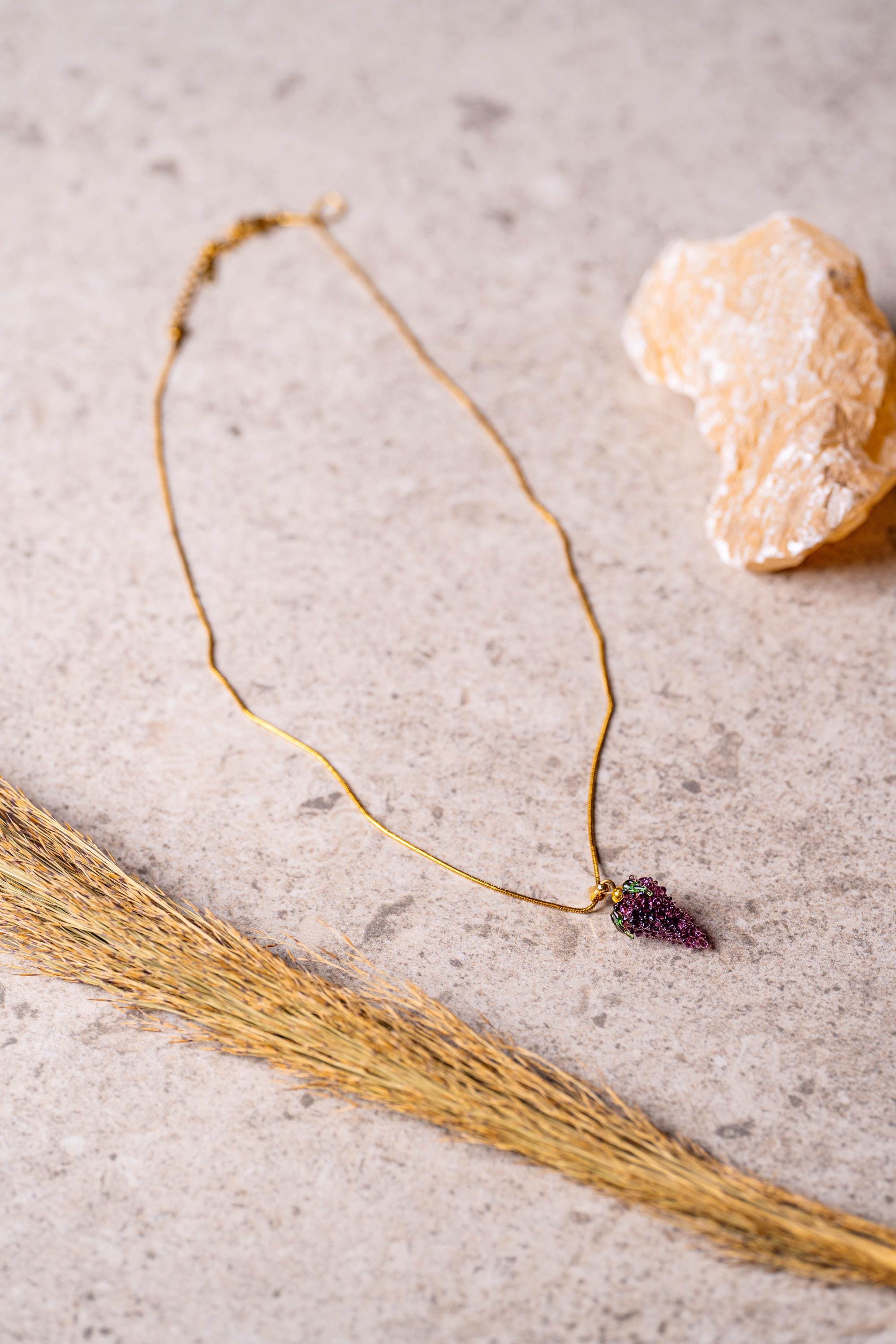 Handmade Murano Glass Grape Necklace: Gold Plated Charm