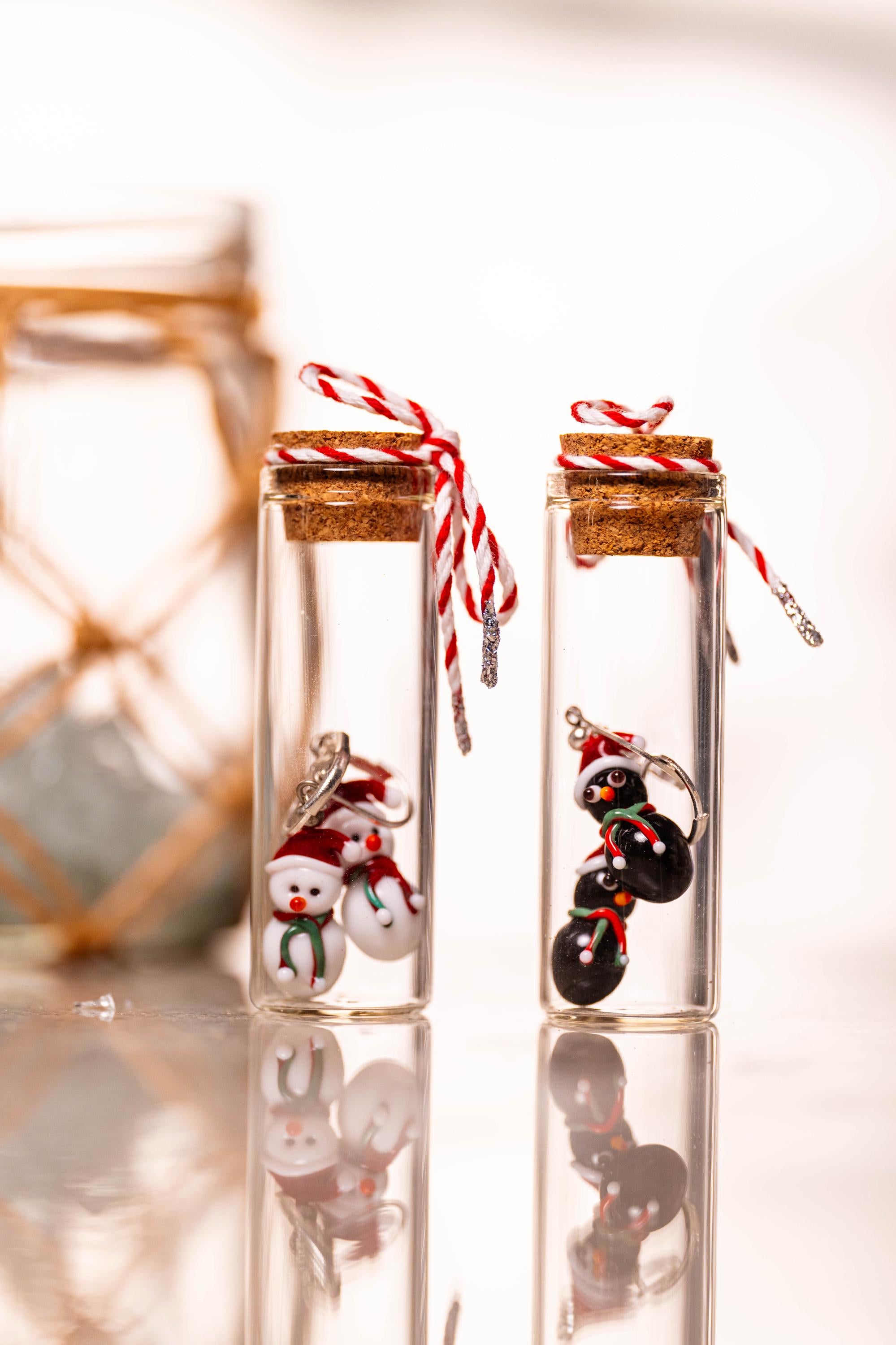 Handmade Murano Glass Christmas Earrings: Sterling Silver Snowman or Penguin