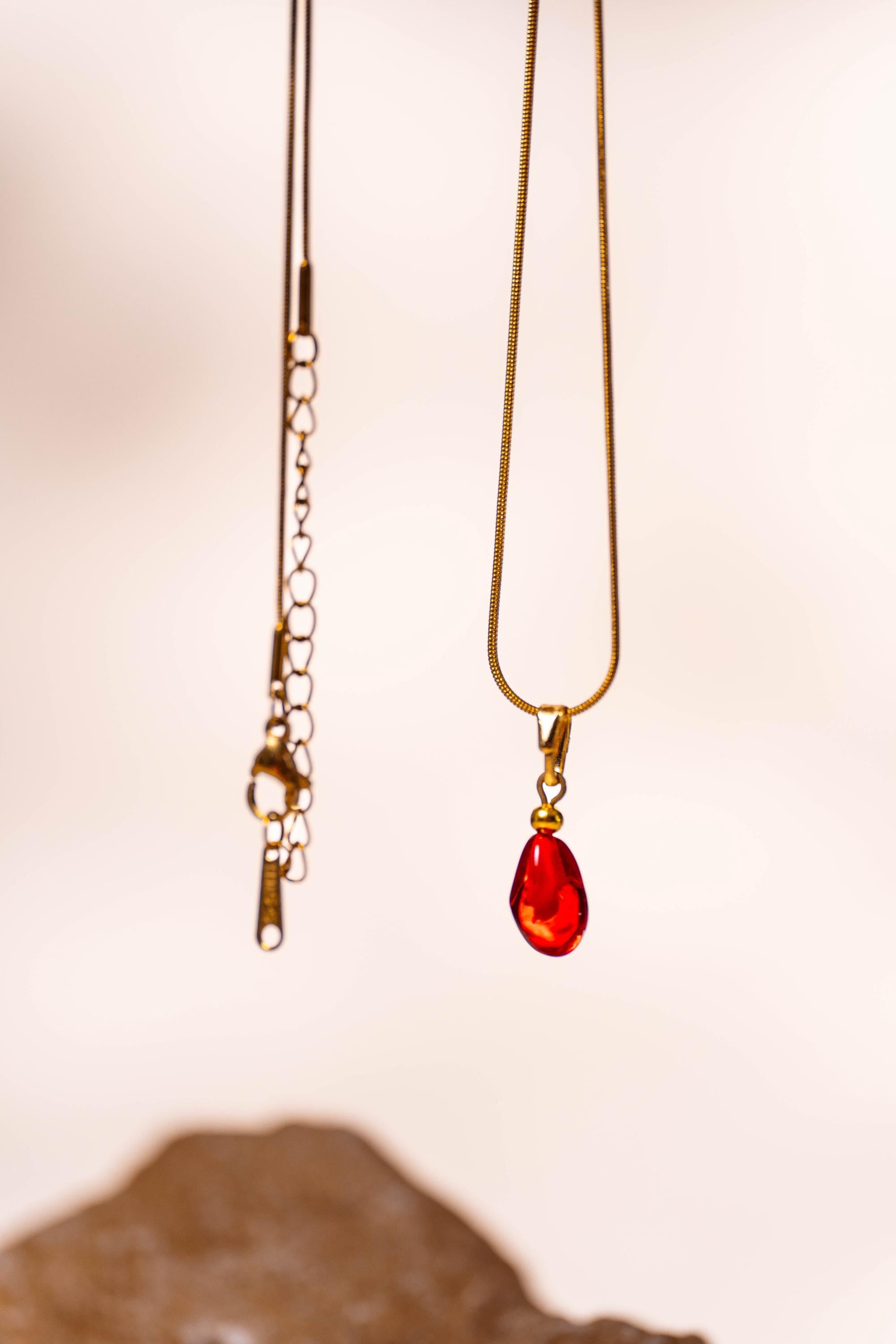 Handmade Murano Glass Pomegranate Necklace: Gold Plated Charm