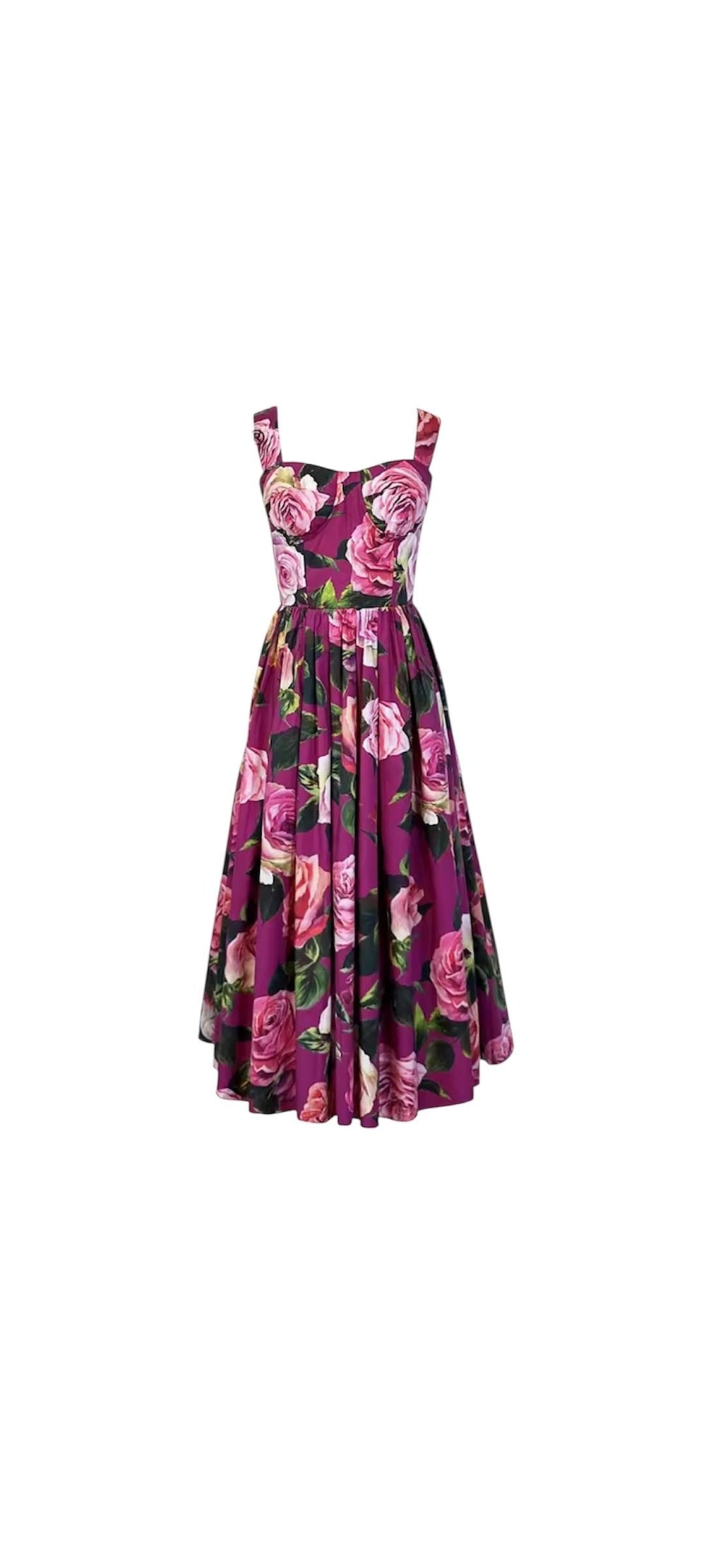 Italian Luxury designer Magenta Roses print push up 100% cotton dress